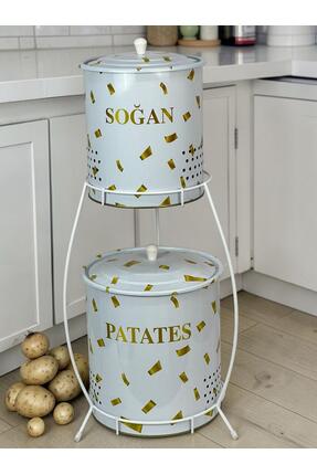 metalshop 2 Katlı Küçük Boy Metal Patates Soğan Kovası - Sebzelik - Patates S...