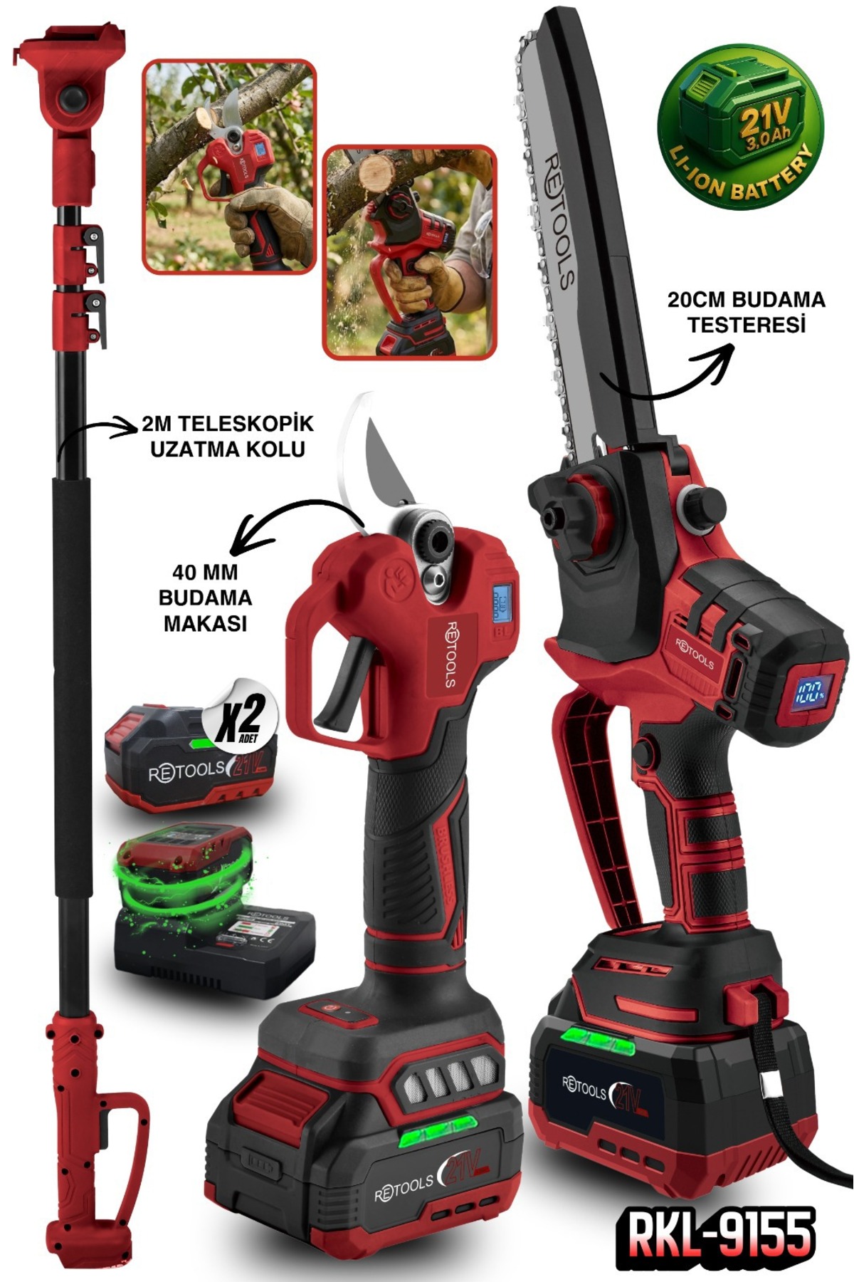 RETOOLS RKL-9155 Profesyonel Bahçe Seti – Dal Budama Makası