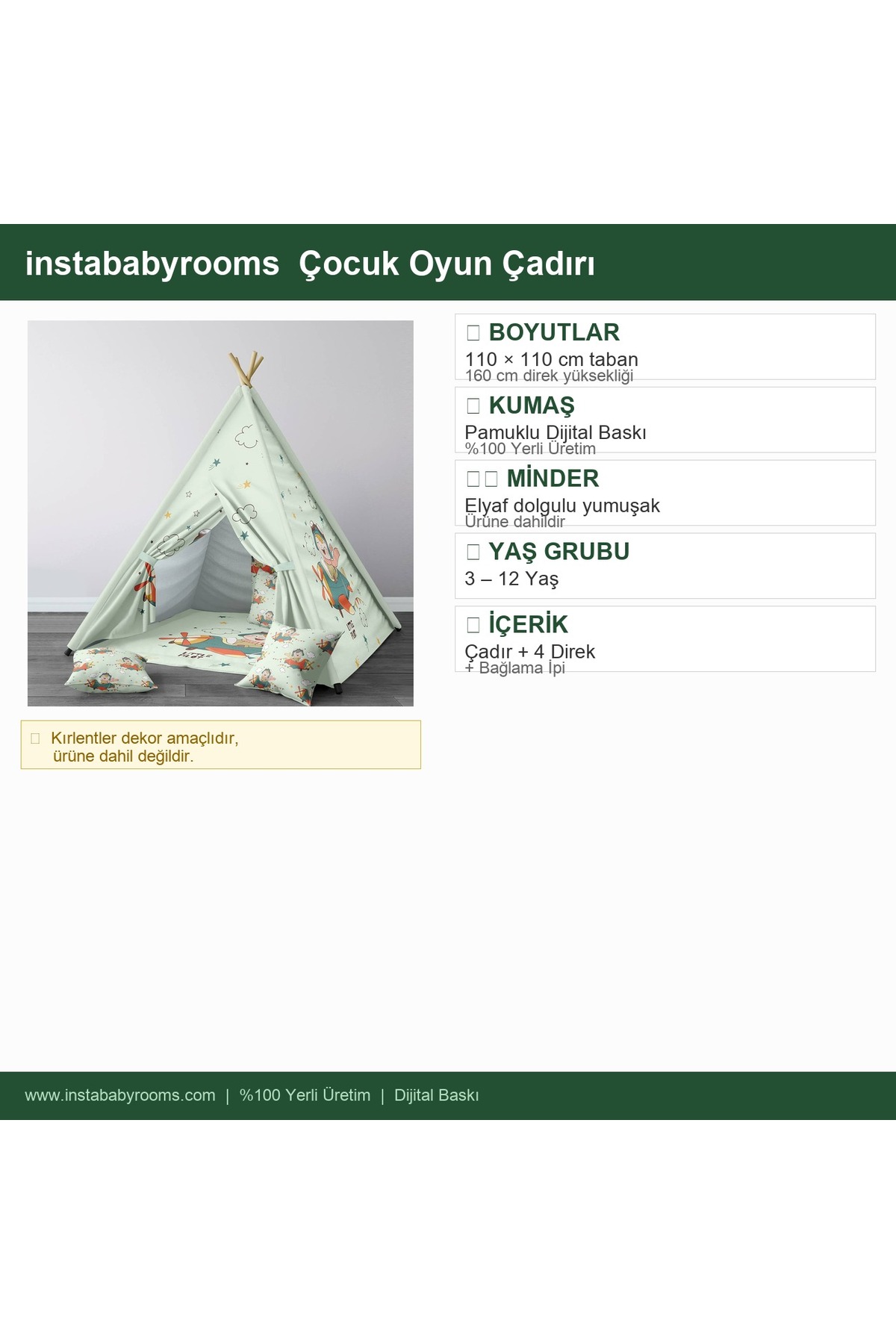 instababyrooms Çocuk Oyun Çadırı Küçük Pilot, Uçak Dijital Baskılı fotoğrafı 4 (önizleme)