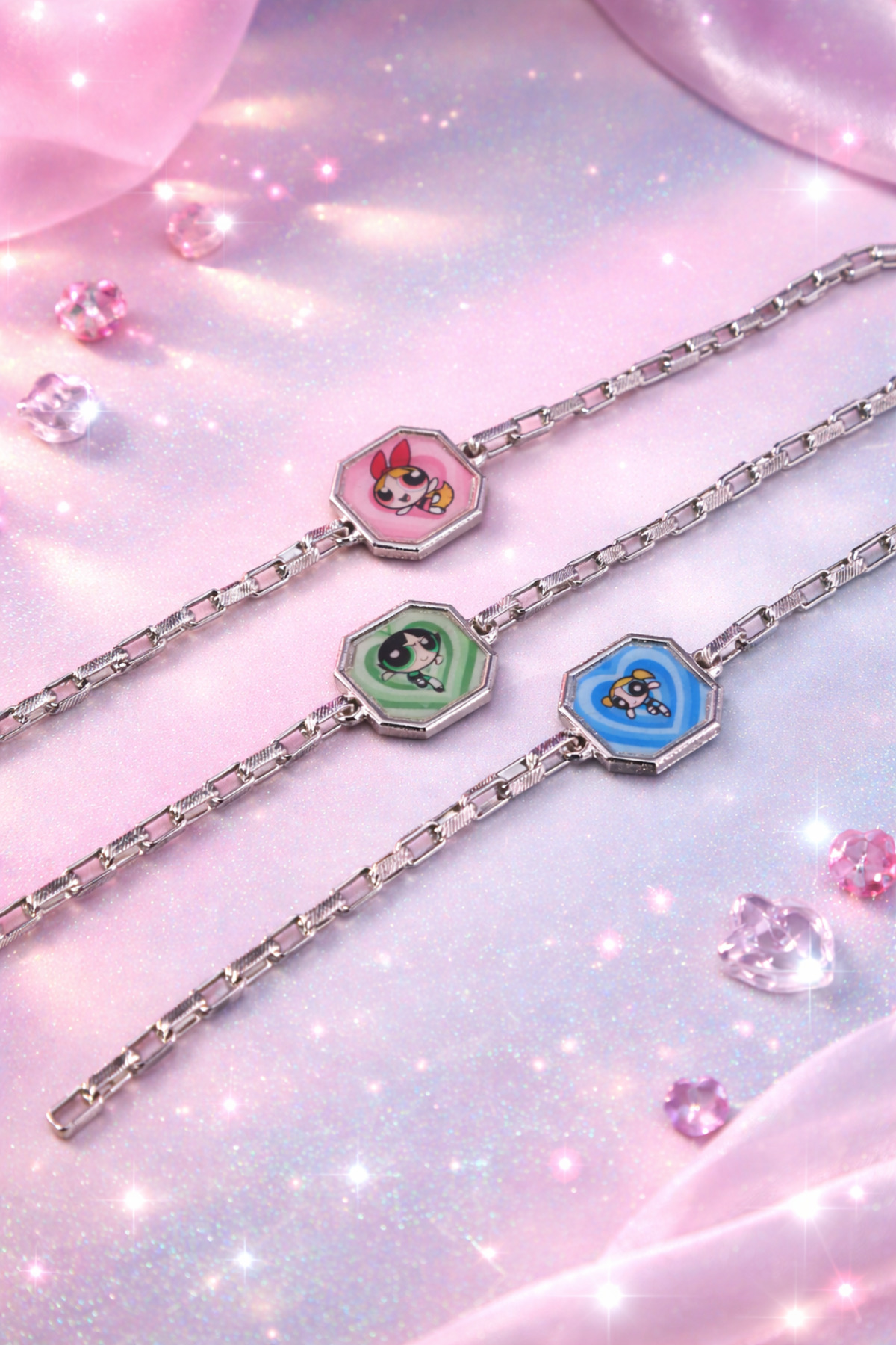 Dukkanka 3'lü Powerpuff Girls Best Friends Çiftli Kolye Bff Arkadaşlık Çelik Baskılı Bileklik