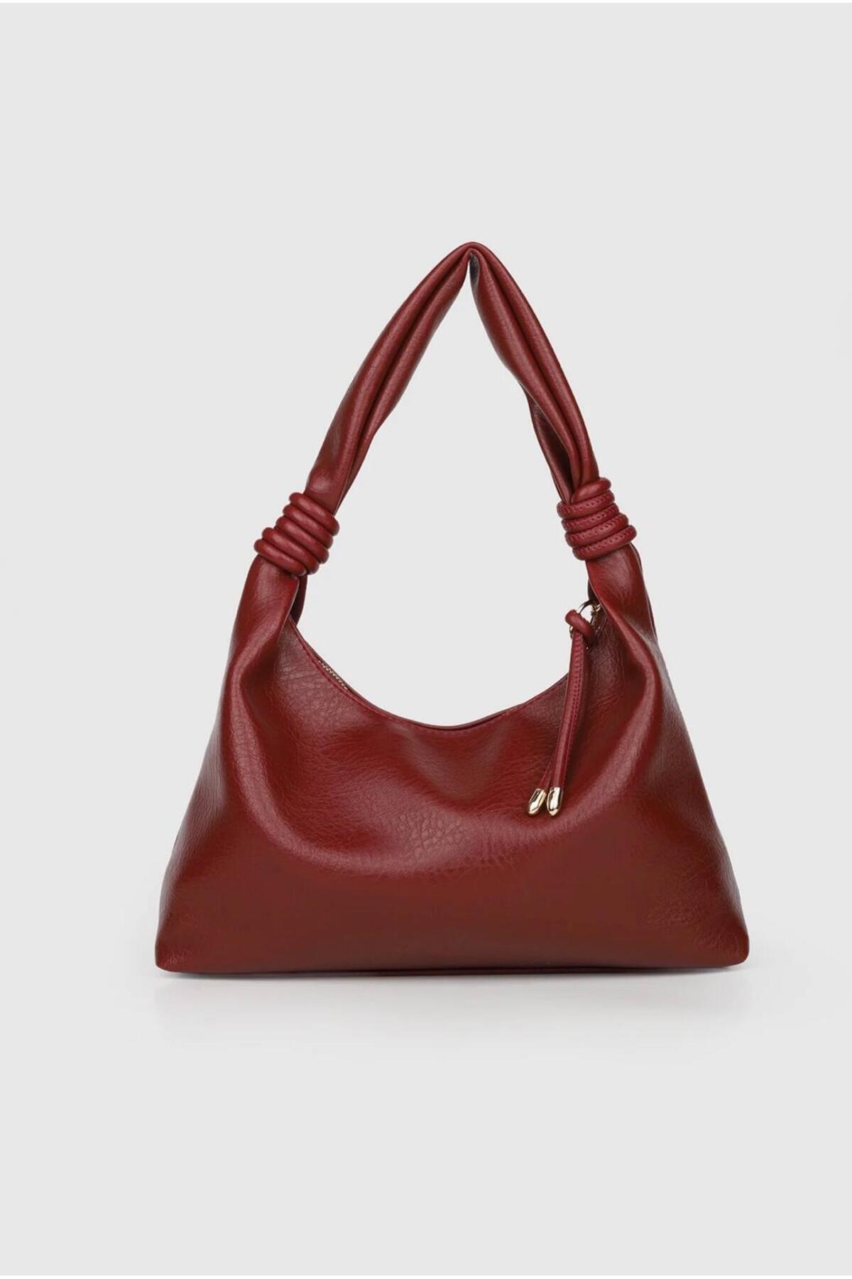Women's Claret Red Knot Handle Shoulder and Handbag Casual Stylish Medium