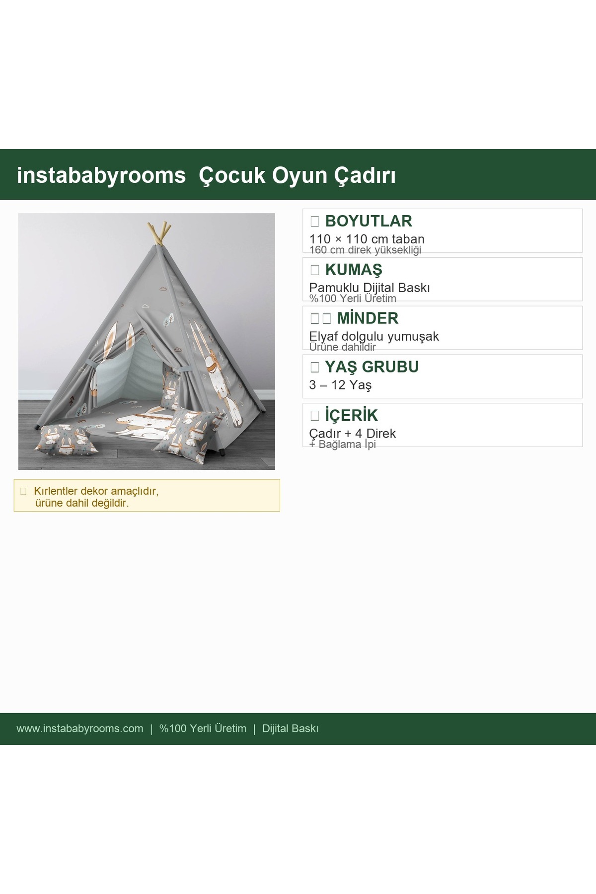 instababyrooms Çocuk Oyun Çadırı Orman Hayvanları/Tavşan Dijital Baskılı fotoğrafı 4 (önizleme)