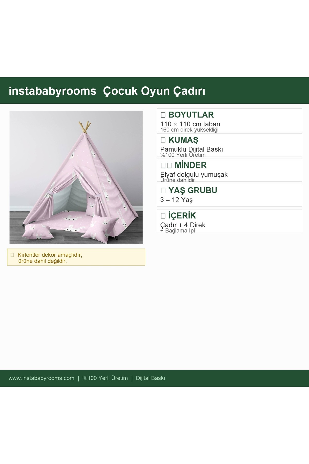 instababyrooms Çocuk Oyun Çadırı Tavşanlar Dijital Baskılı fotoğrafı 4 (önizleme)
