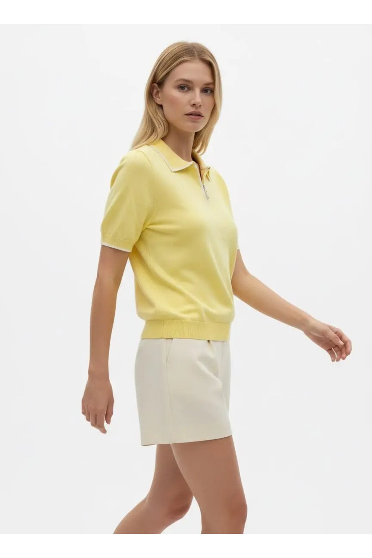 Park Karon  Kadın Polo Yaka Fermuar Detay Yumuşak Dokulu Viskon Triko Kazak 12182.Vrt - Görsel 3
