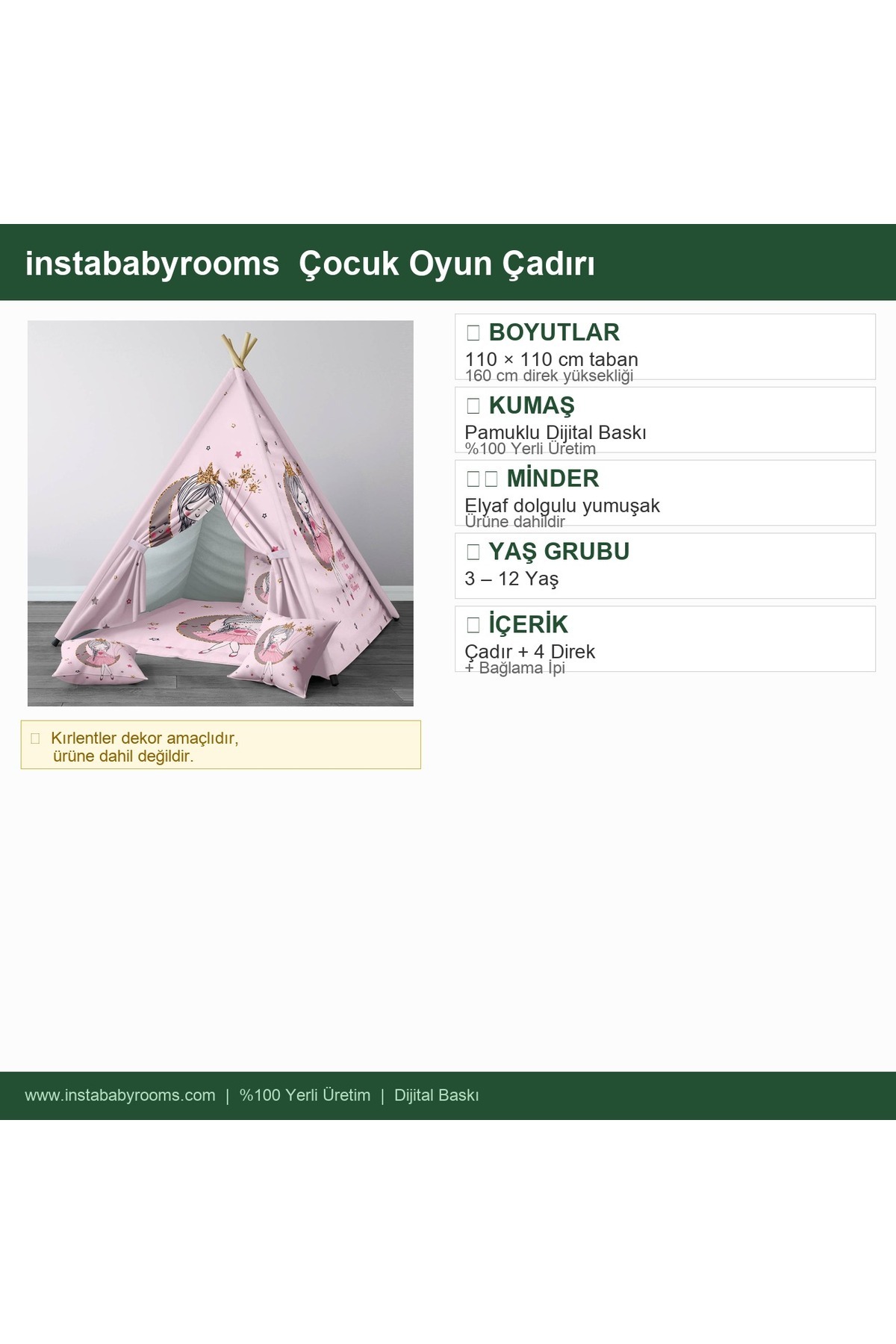 instababyrooms Çocuk Oyun Çadırı Peri kız ve ay Dijital Baskılı fotoğrafı 4 (önizleme)