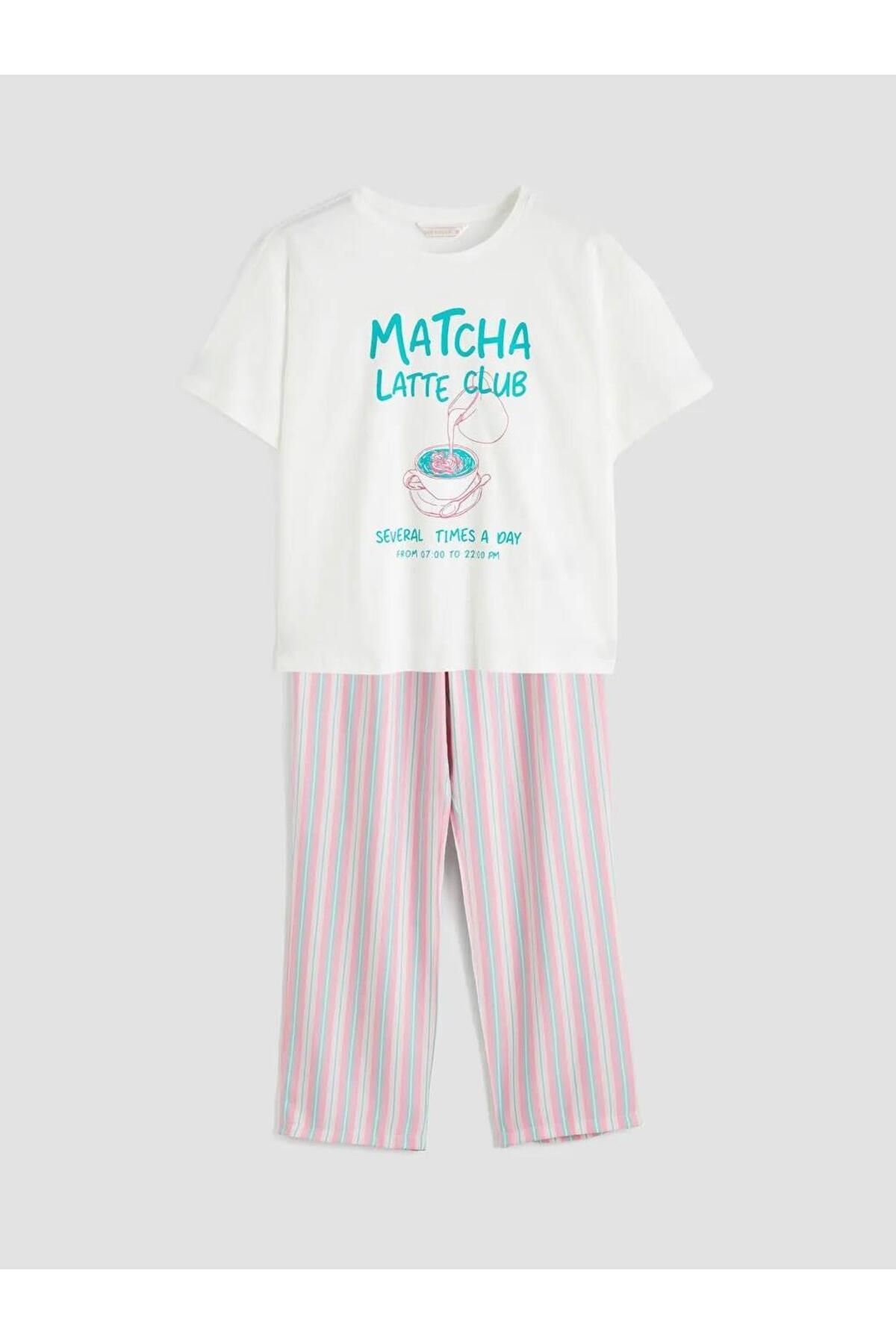 LC Waikiki Mixed Crew Neck Printed Women's Pajama Set (S6)