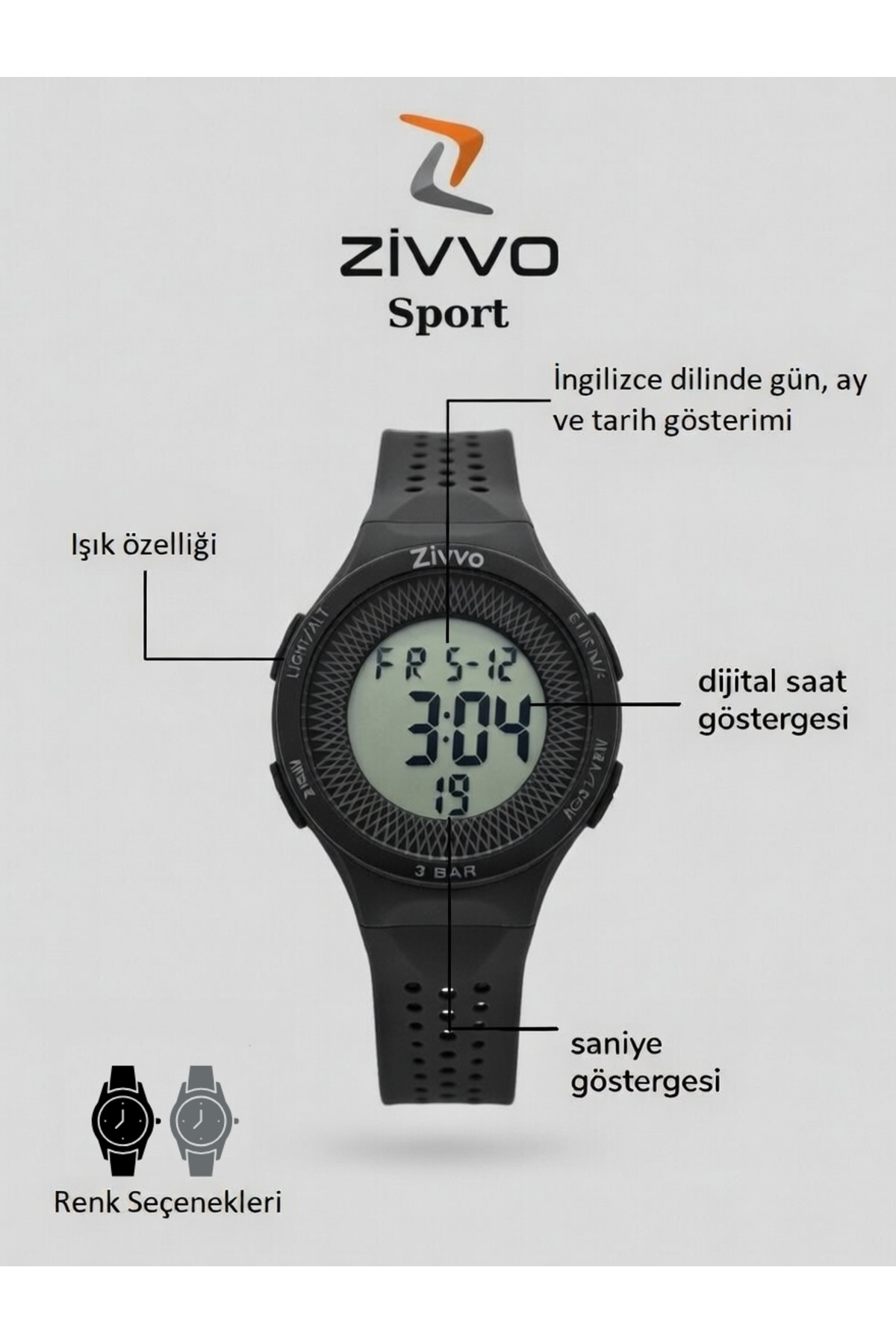 Zivvo Su Geçirmez Kronometreli ışıklı Dijital Koşu Saati Sporcu Günlük Kullanım unisex görsel 7