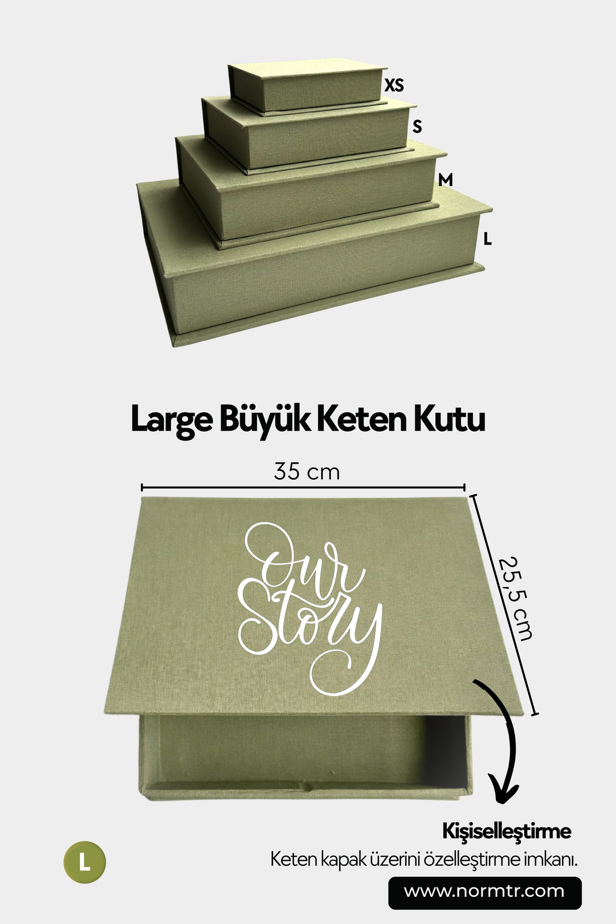 Norm Design L Büyük, KETEN | Düğün, Bebek, Albüm, Hatıra Saklama Kutusu | Kişiselleştirilebilir | Çağla Yeşili fotoğrafı 5 (önizleme)