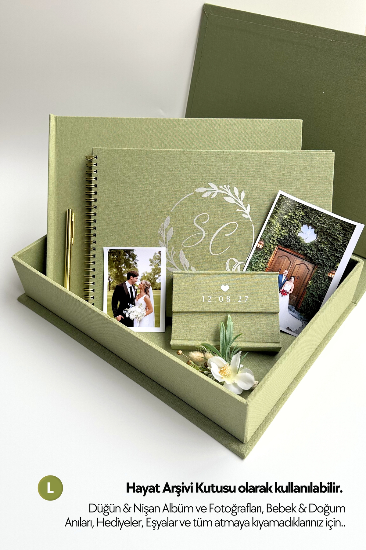 Norm Design L Büyük, KETEN | Düğün, Bebek, Albüm, Hatıra Saklama Kutusu | Kişiselleştirilebilir | Çağla Yeşili fotoğrafı 4 (önizleme)