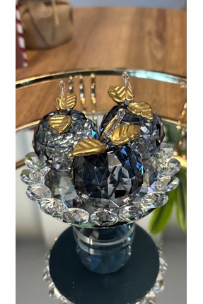 Kiri Dekoratif Kristal Cam Ayaklı Üçlü Elma Füme-Gold