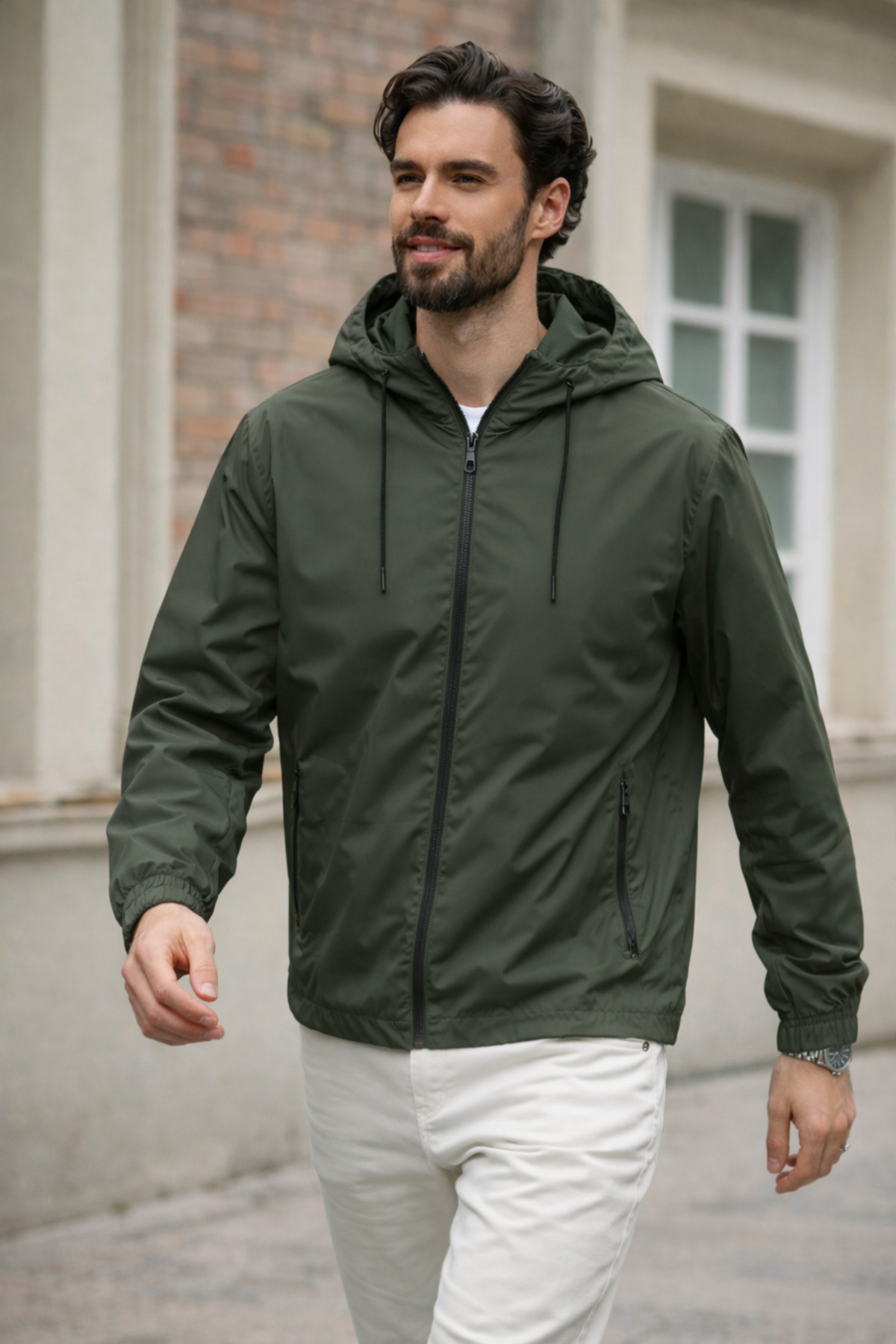 DAMGA JEANS  Erkek Trend Haki Fermuarlı Yağmurluk - Görsel 2