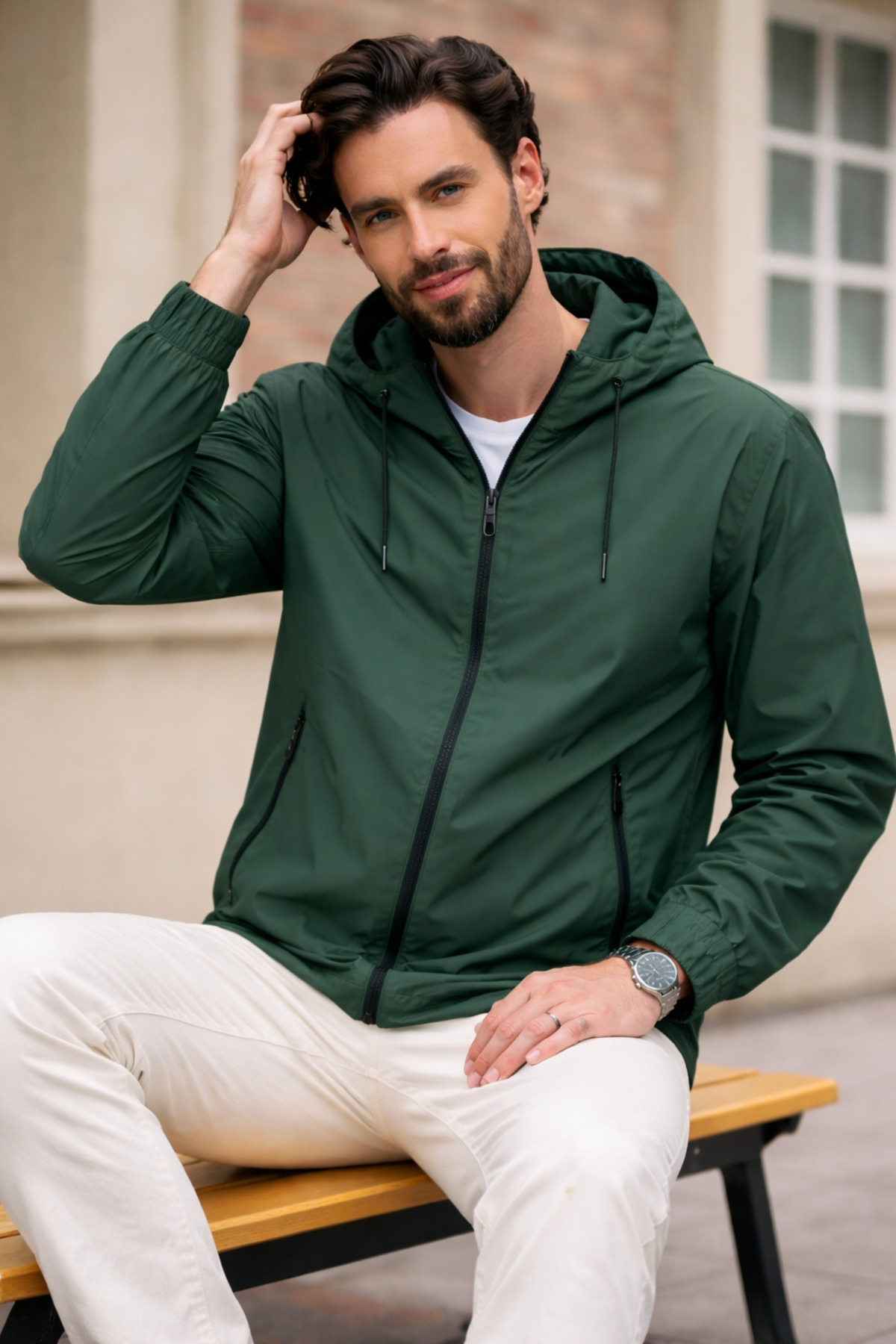 DAMGA JEANS Erkek Trend Yeşil Fermuarlı Yağmurluk görsel 5