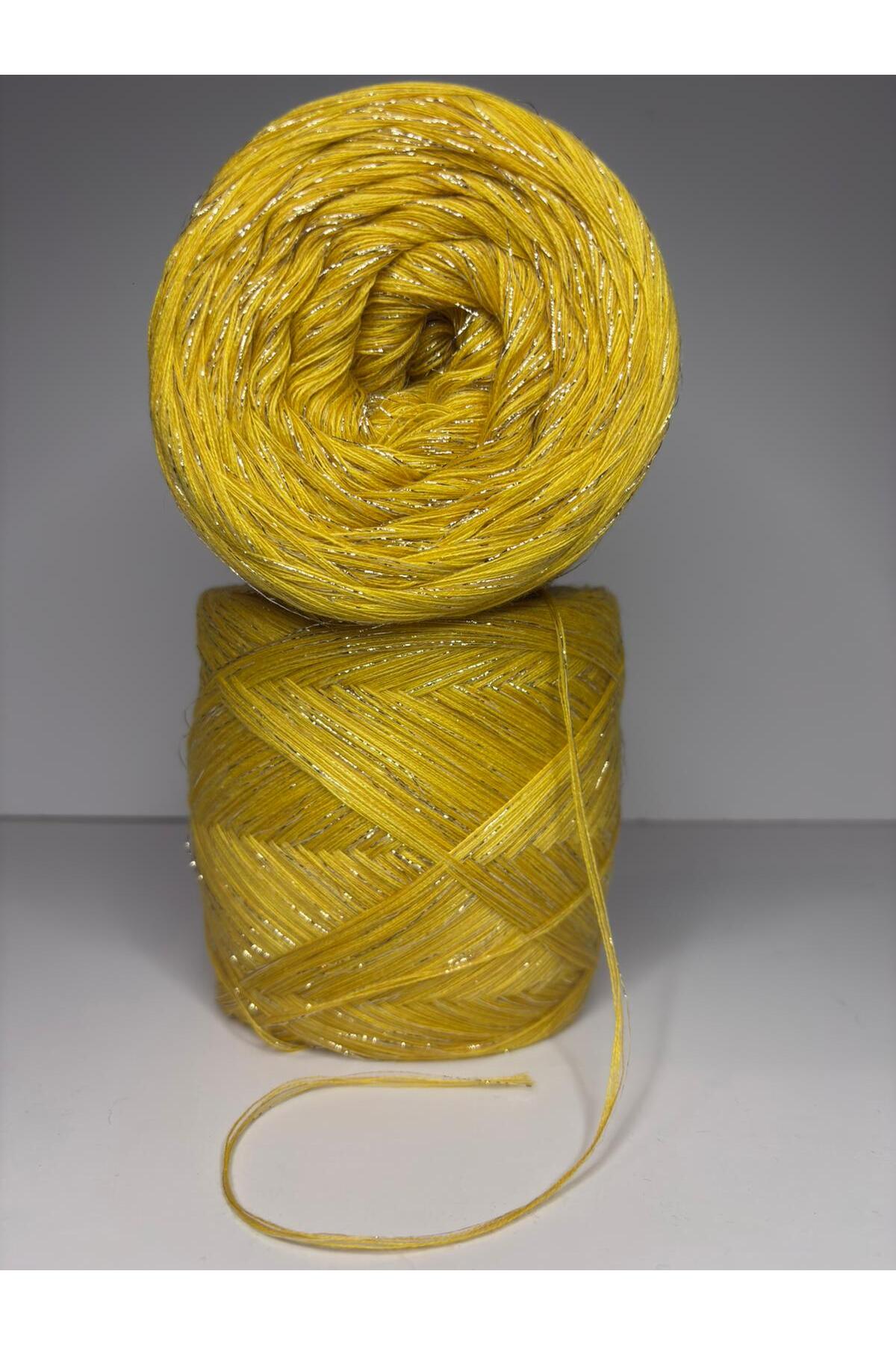 Yellow Italian mercerized viscose, gold glitter (5 layers of wrap) (summer,seasonal) knit rope 200gr