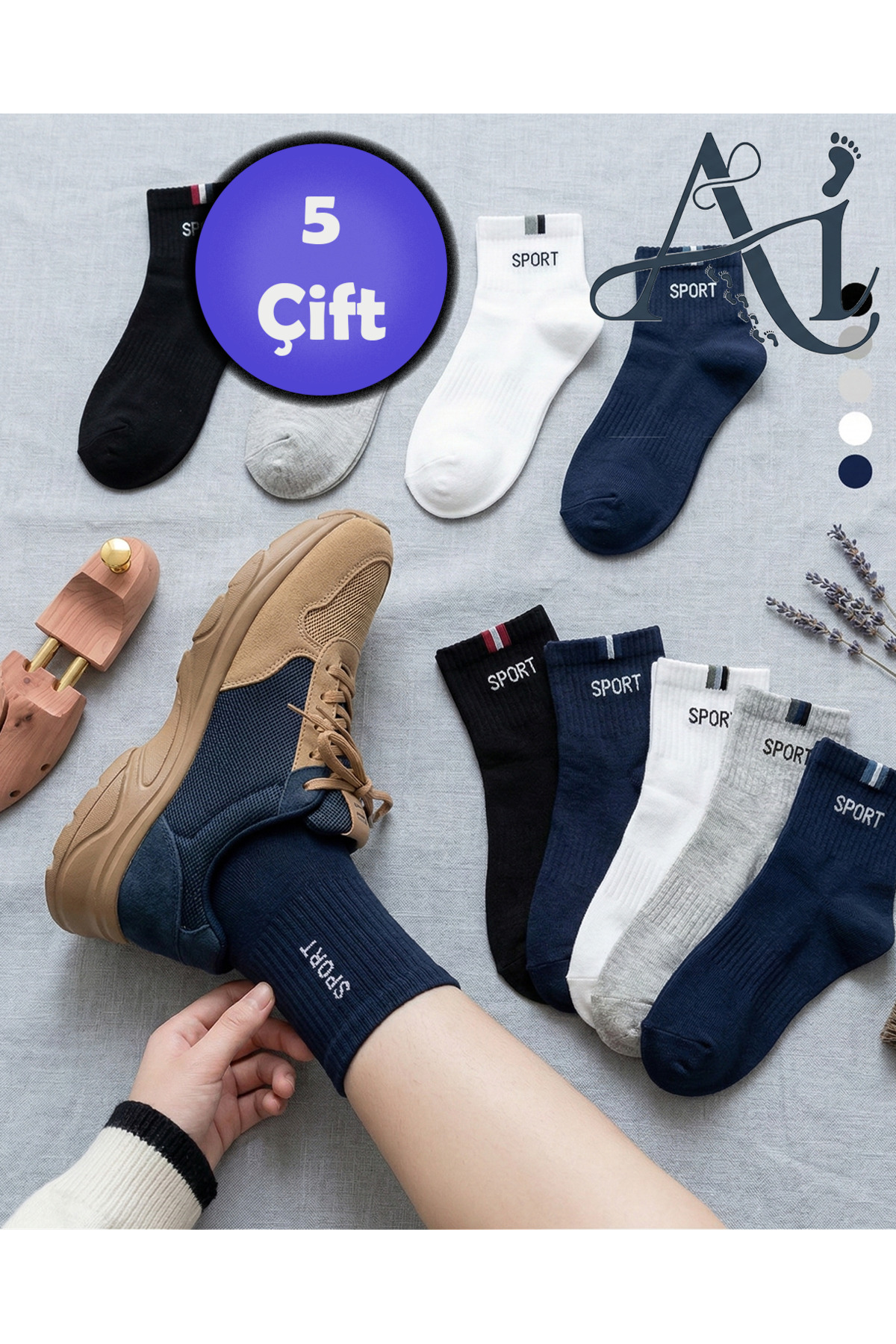 ayakizi socks 5'li Pamuklu Erkek Yarım Konç Çorap