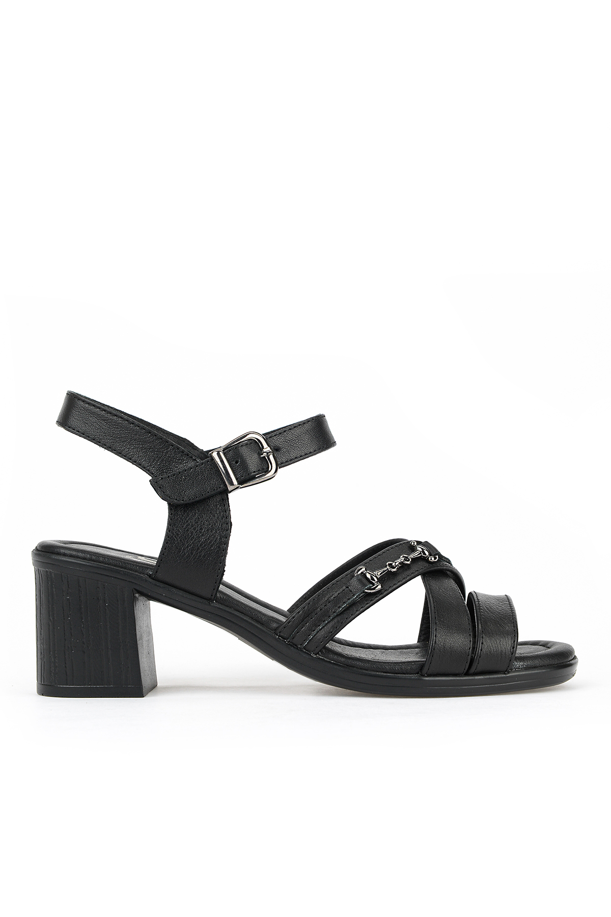 , Women's Genuine Leather Heeled Sandals 1611020Z2220 Black