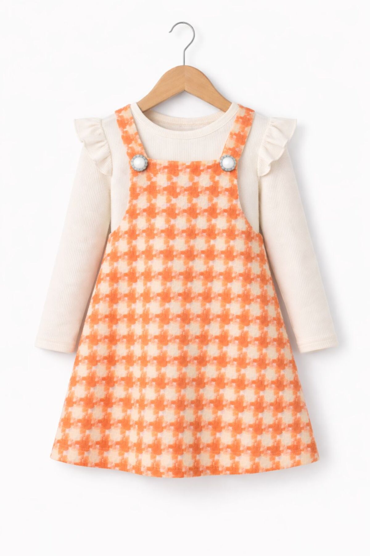 Kuzucuk Kids Bebek Çocuk Butik Kız Çocuk Turuncu Tüvit Jile Elbise ve Bluz Takımı Şık bayramlık 3-10 yaş fotoğrafı 2 (önizleme)