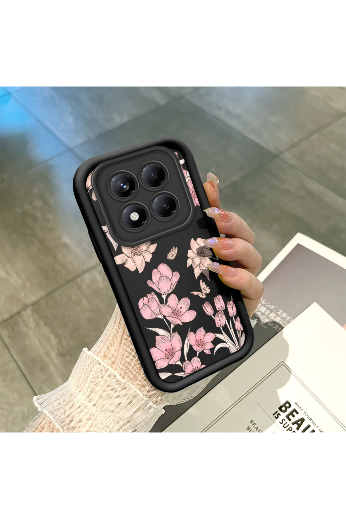 Black Silicone Case with Redmi Note 14 Pro Plus+ 5G Shockproof Camera Protection Stylish Print