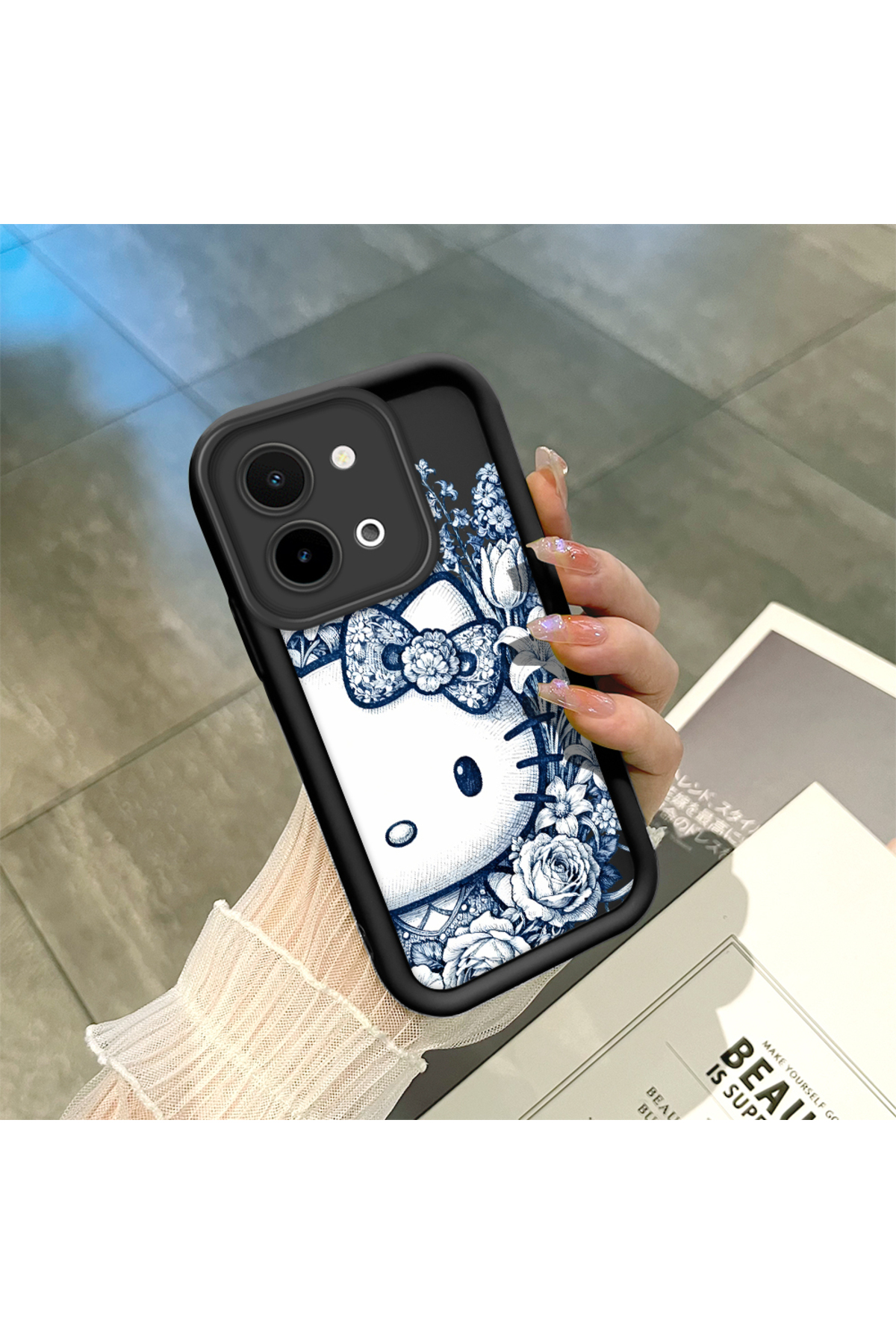 Vivo Y28 4G Compatible Black Silicone Case Shockproof Camera Protected Cartoon Pattern