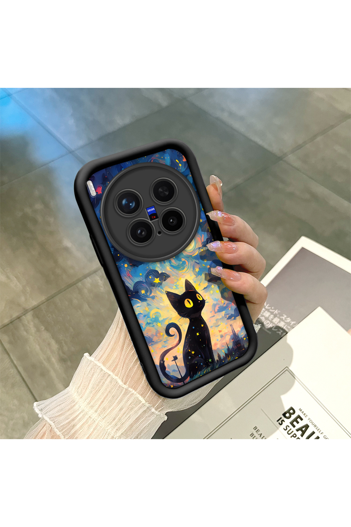 Black Silicone Case for Vivo X300 Pro Stylish Printing with Shockproof Camera Protection