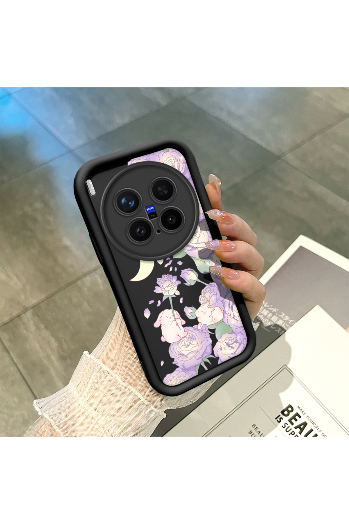 Black Silicone Case for Vivo X300 Pro Stylish Printing with Shockproof Camera Protection