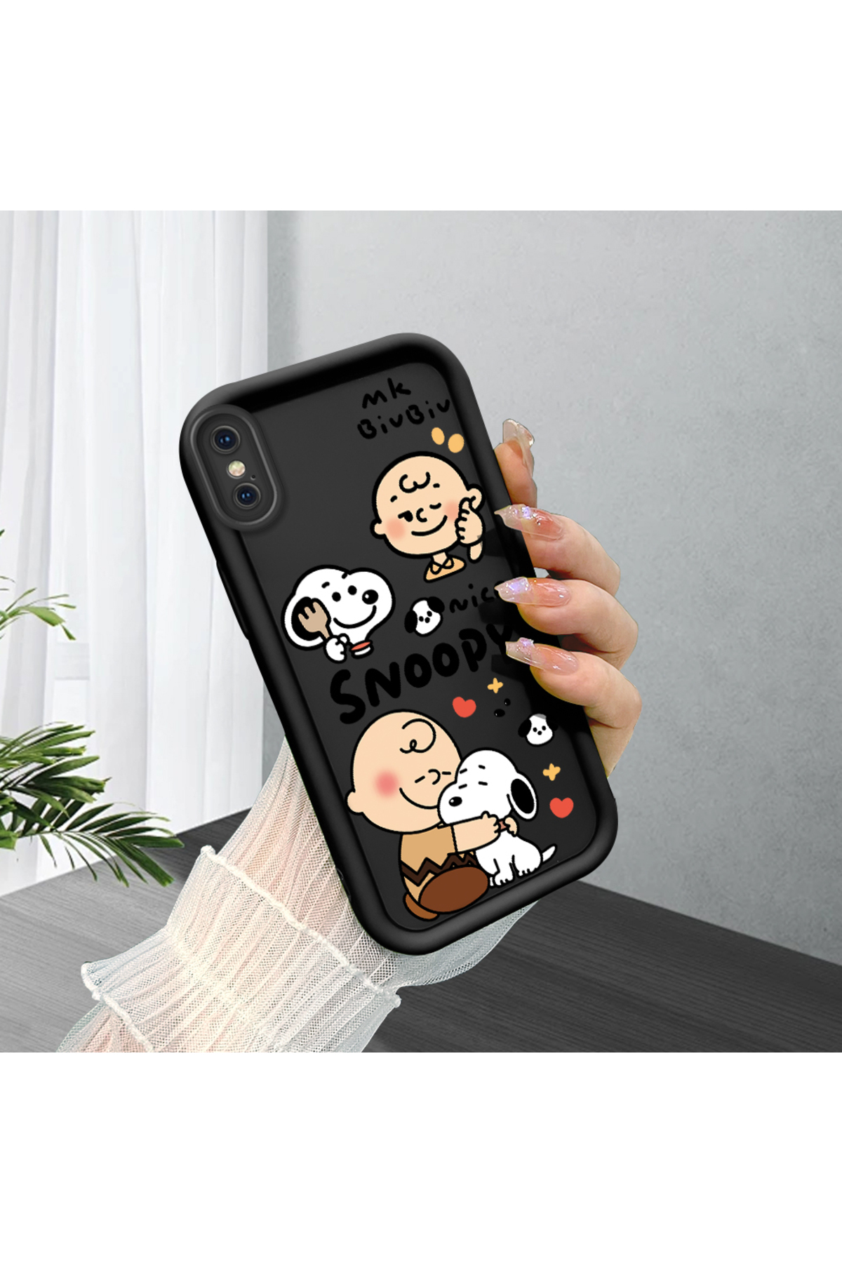 black Silicone Case for iPhone X/XS Shockproof Camera Protected Snoopy