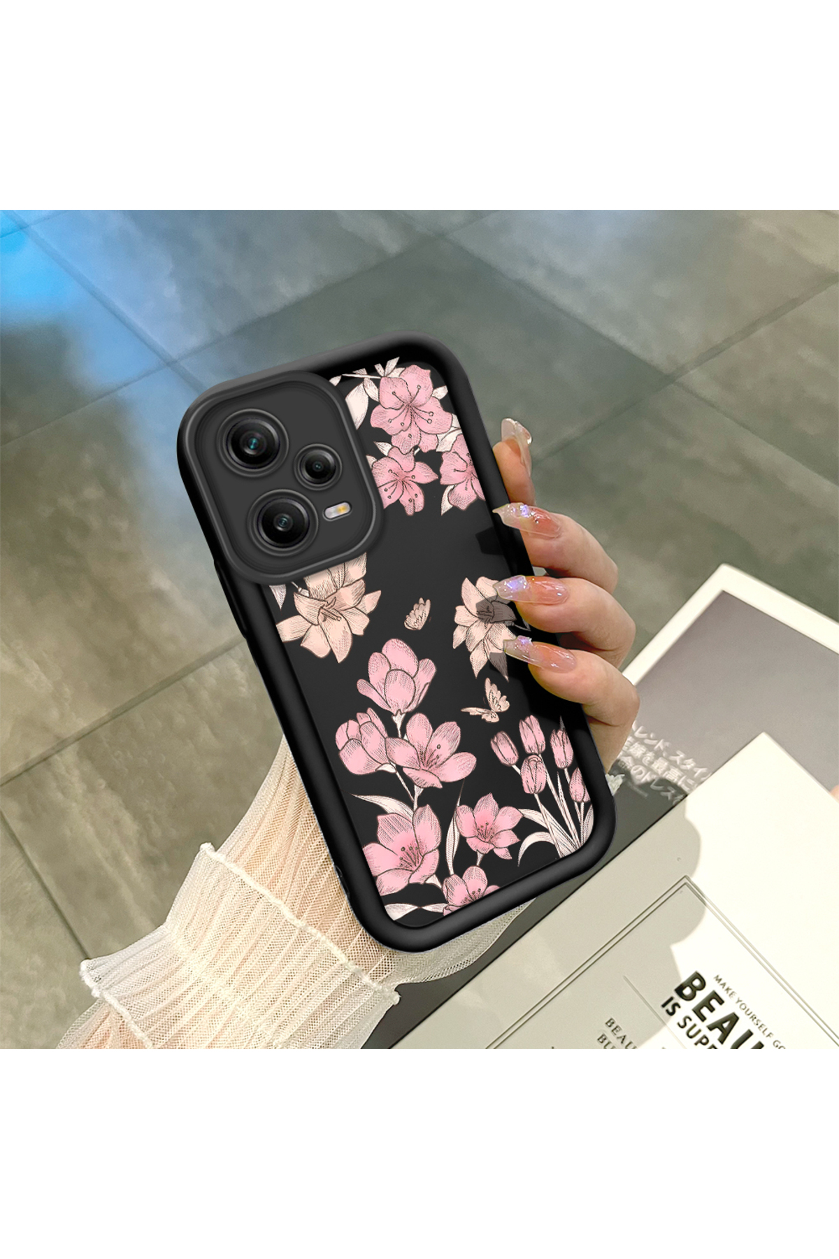 Black Silicone Case for Redmi Note 12 Pro 5G Stylish Print with Shockproof Camera Protection
