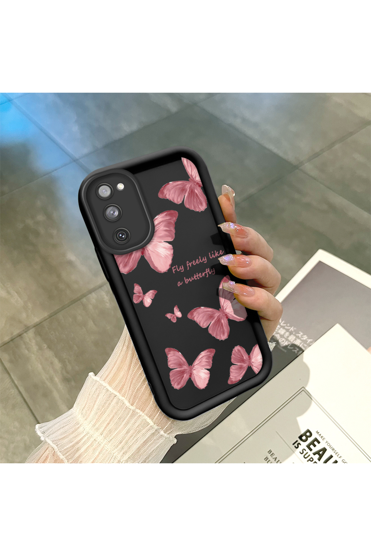 Samsung Galaxy S20 FE 4G/5G Compatible Black Silicone Case Shockproof Camera Shielded Butterfly