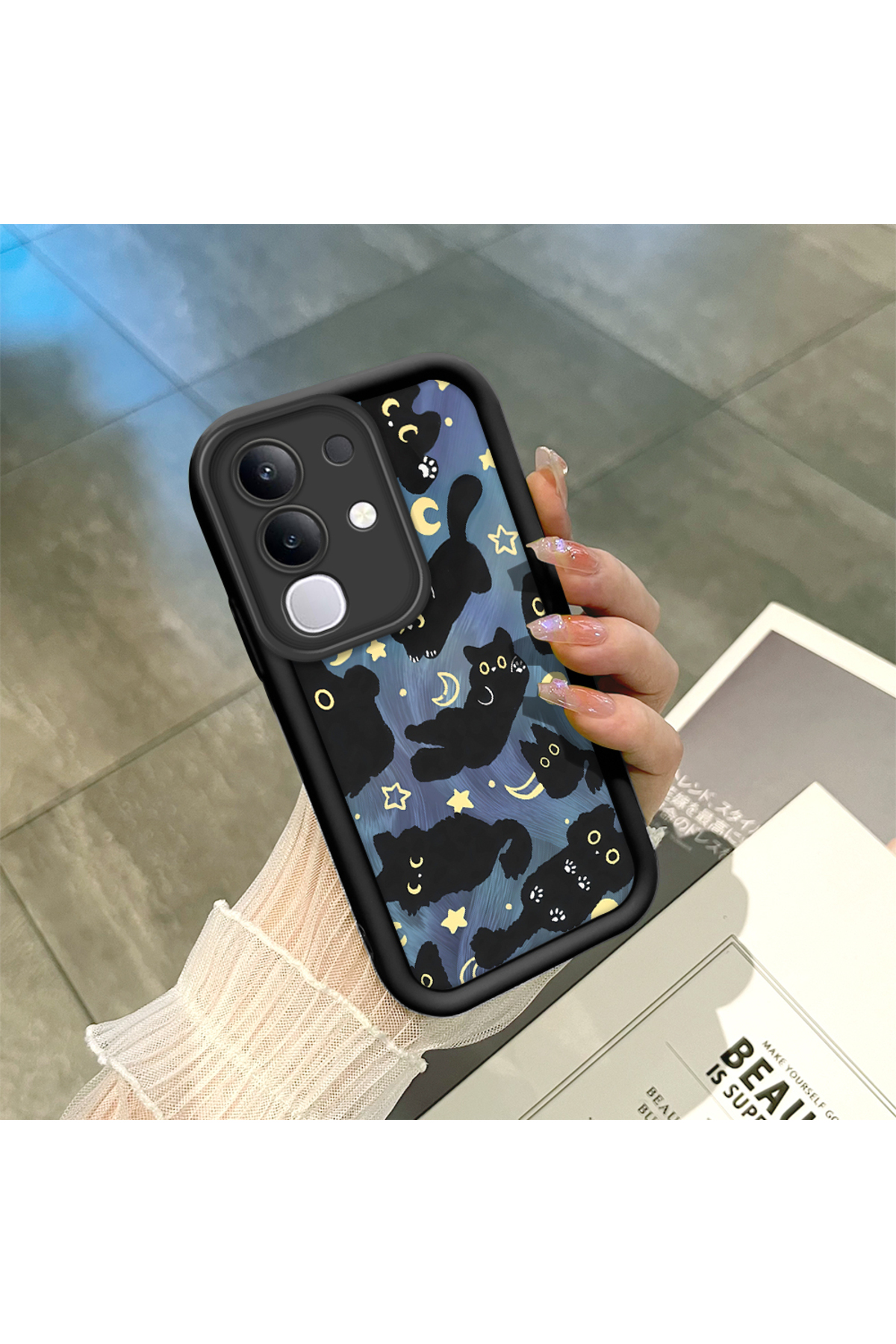 Black Silicone Case with Vivo Y29 4G Compatibility Stylish Printing with Shockproof Camera Protection