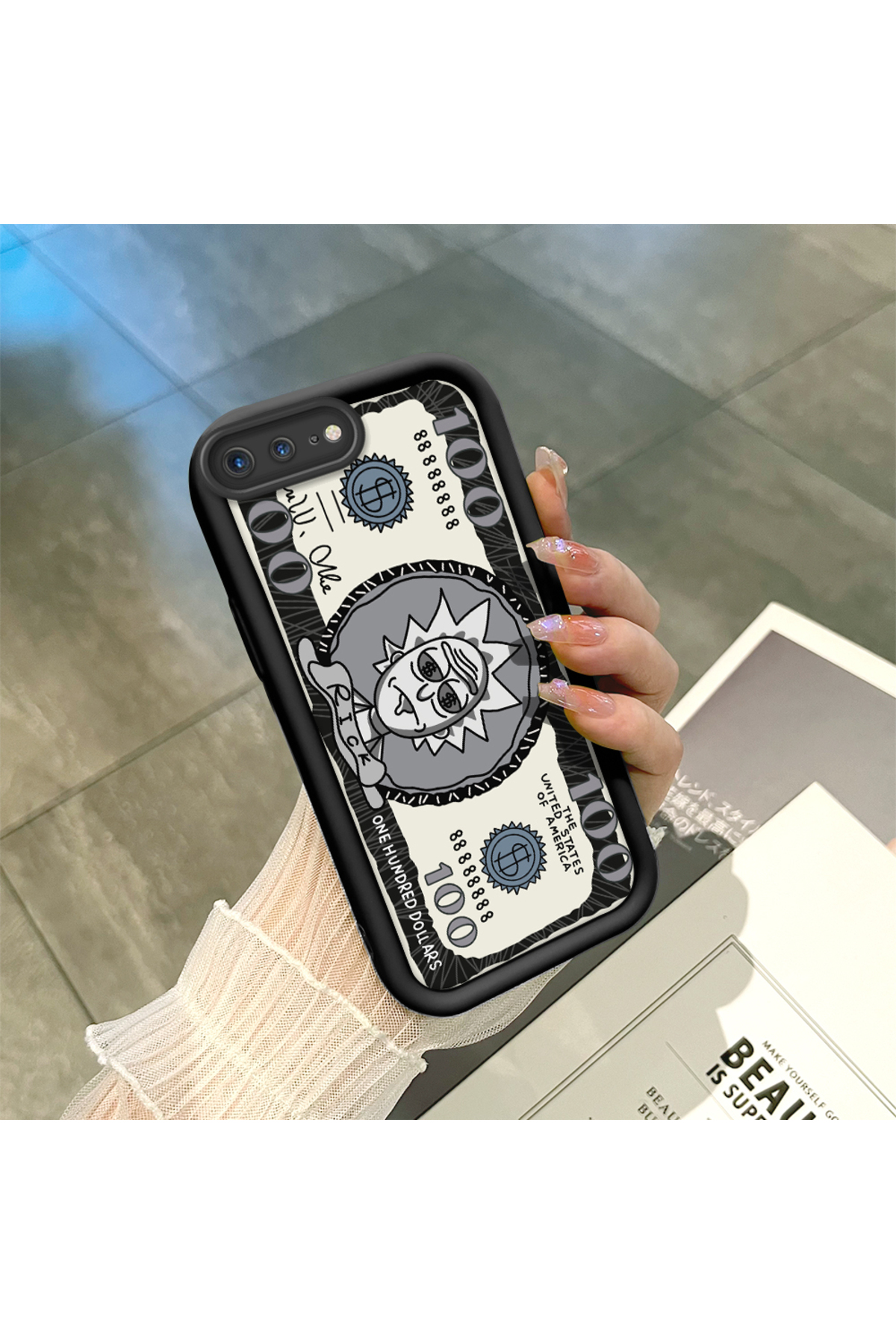 black Silicone Case Shockproof Camera Protected Cartoon Pattern for iPhone 7 Plus/8 Plus