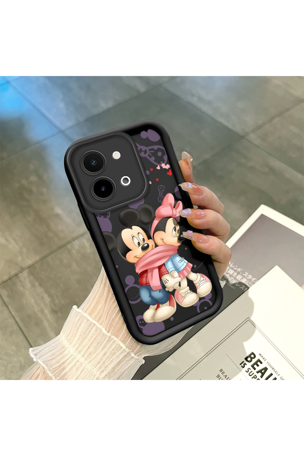 Vivo Y28 4G Compatible Black Silicone Case Shockproof Camera Protected Cartoon Pattern