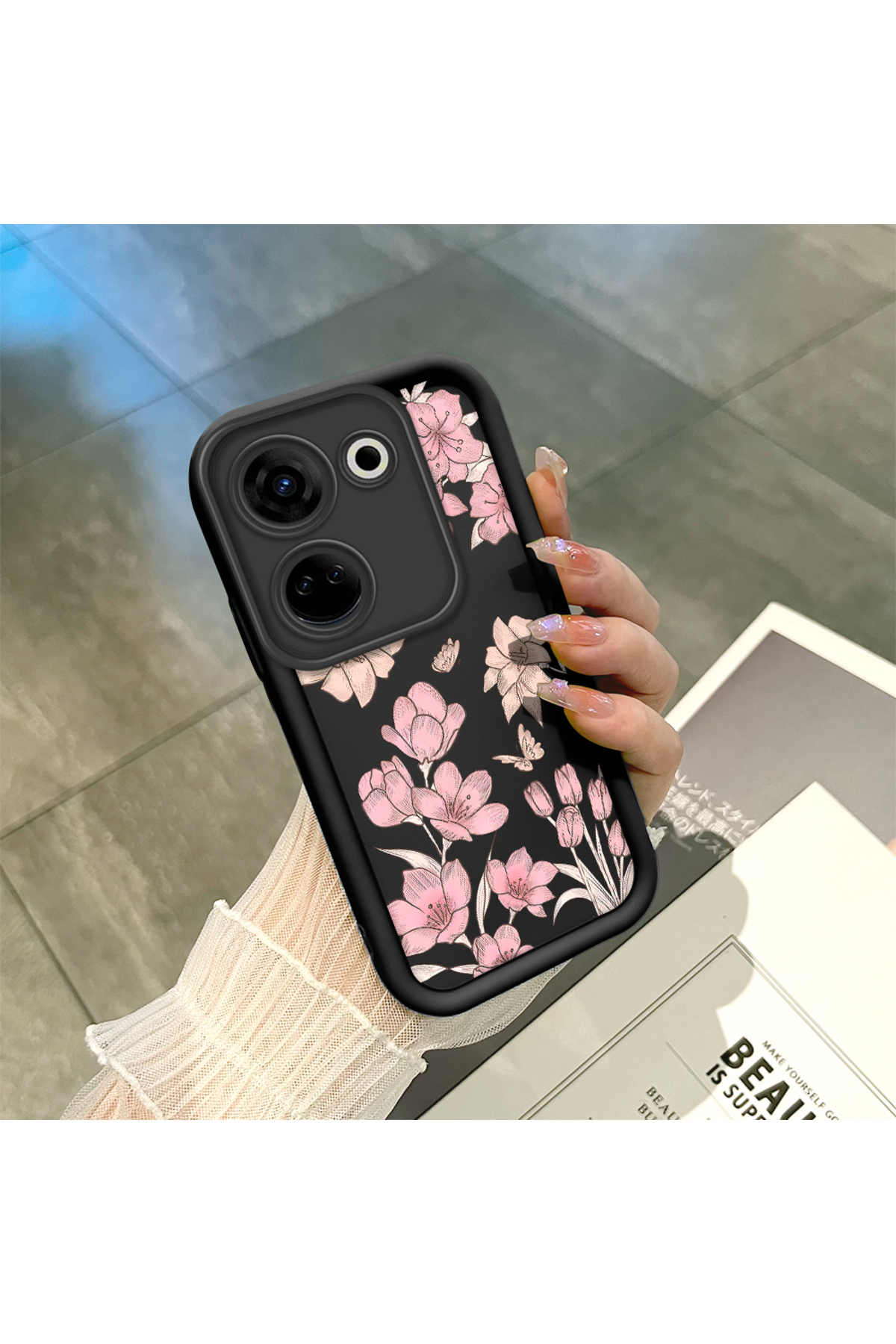 Black Silicone Case Shockproof Camera Protected Stylish Printing Compatible with Tecno Camon 20 Pro 4G(CK7n)