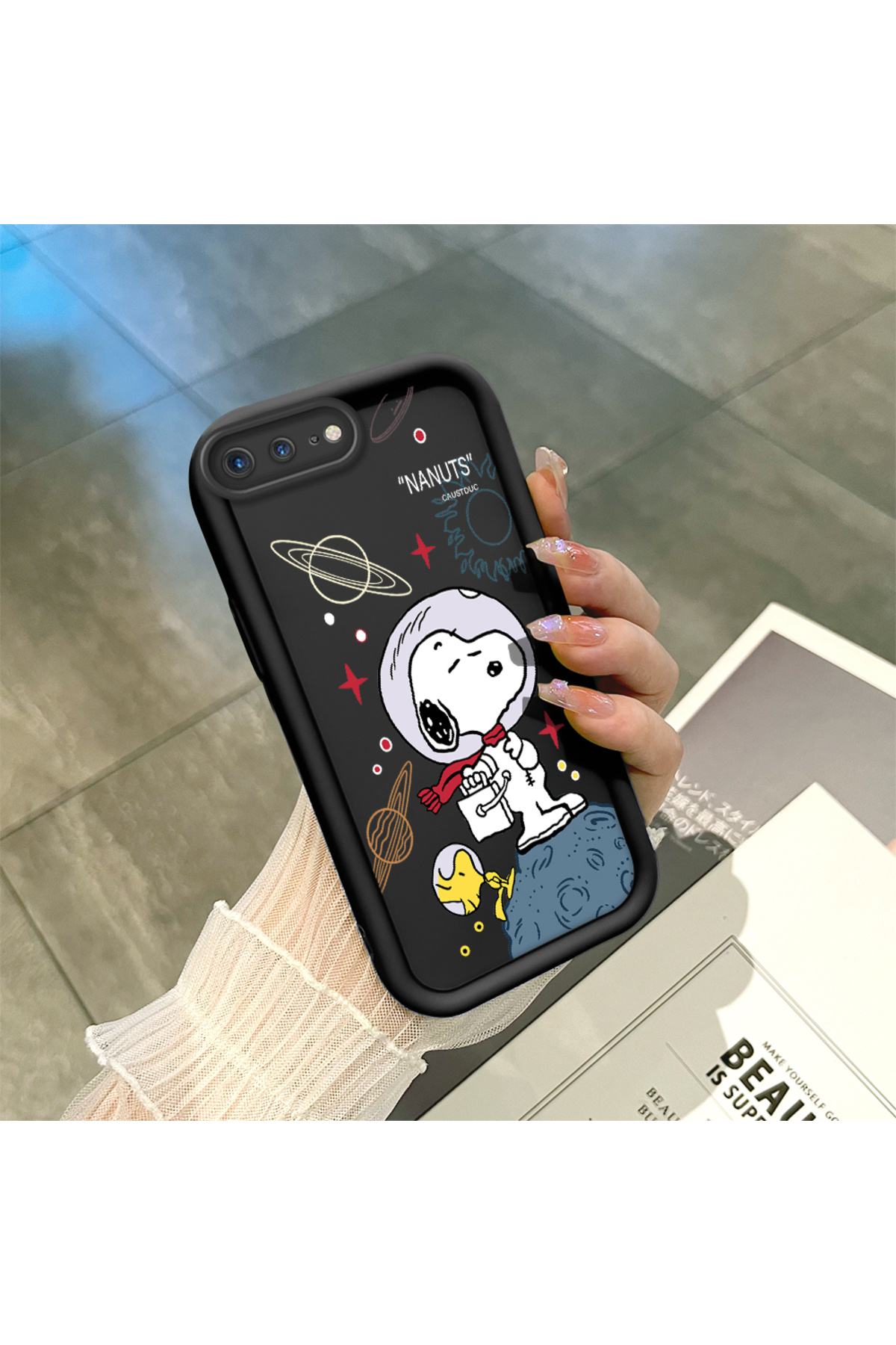 black Silicone Case Shockproof Camera Protected Snoopy for iPhone 7 Plus/8 Plus