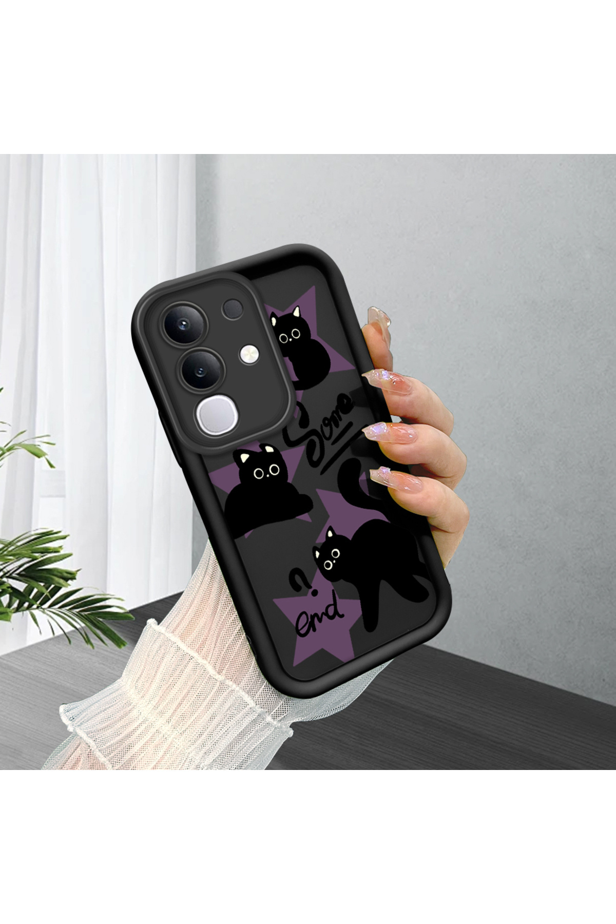 Vivo Y29 4G Compatible Black Silicone Case Shockproof Camera Protected Cartoon Pattern