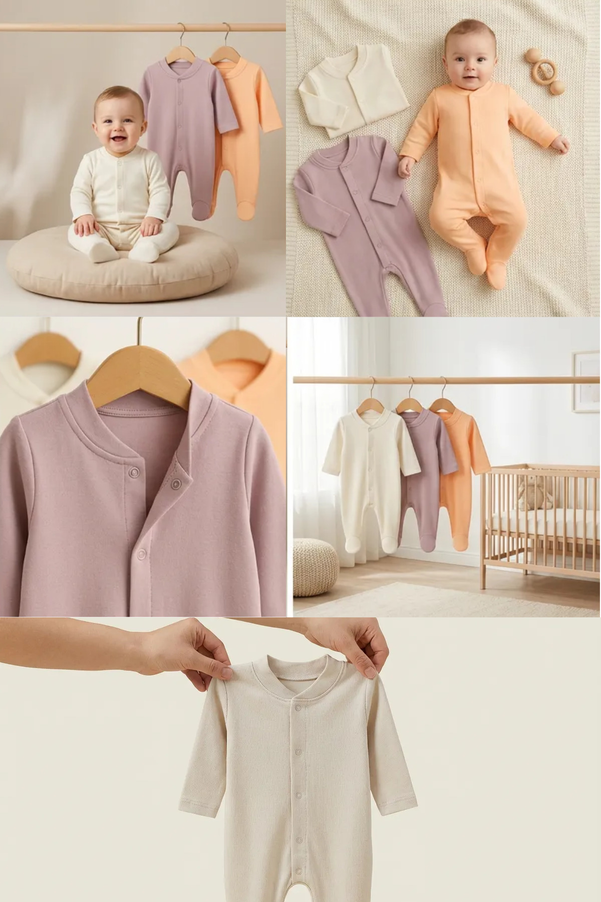 thechild baby collection 3’lü Yenidoğan Tulum Seti | Uzun Kollu, Patikli, Çıtçıtlı, %100 Pamuk Hastane Çıkışı – Hipoalerjenik fotoğrafı 3 (önizleme)