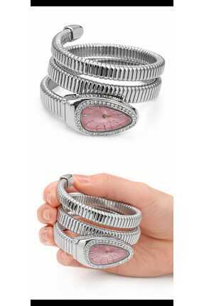 MODA silver kadın saati akordiyon yılan görünümlü çelik taşlı