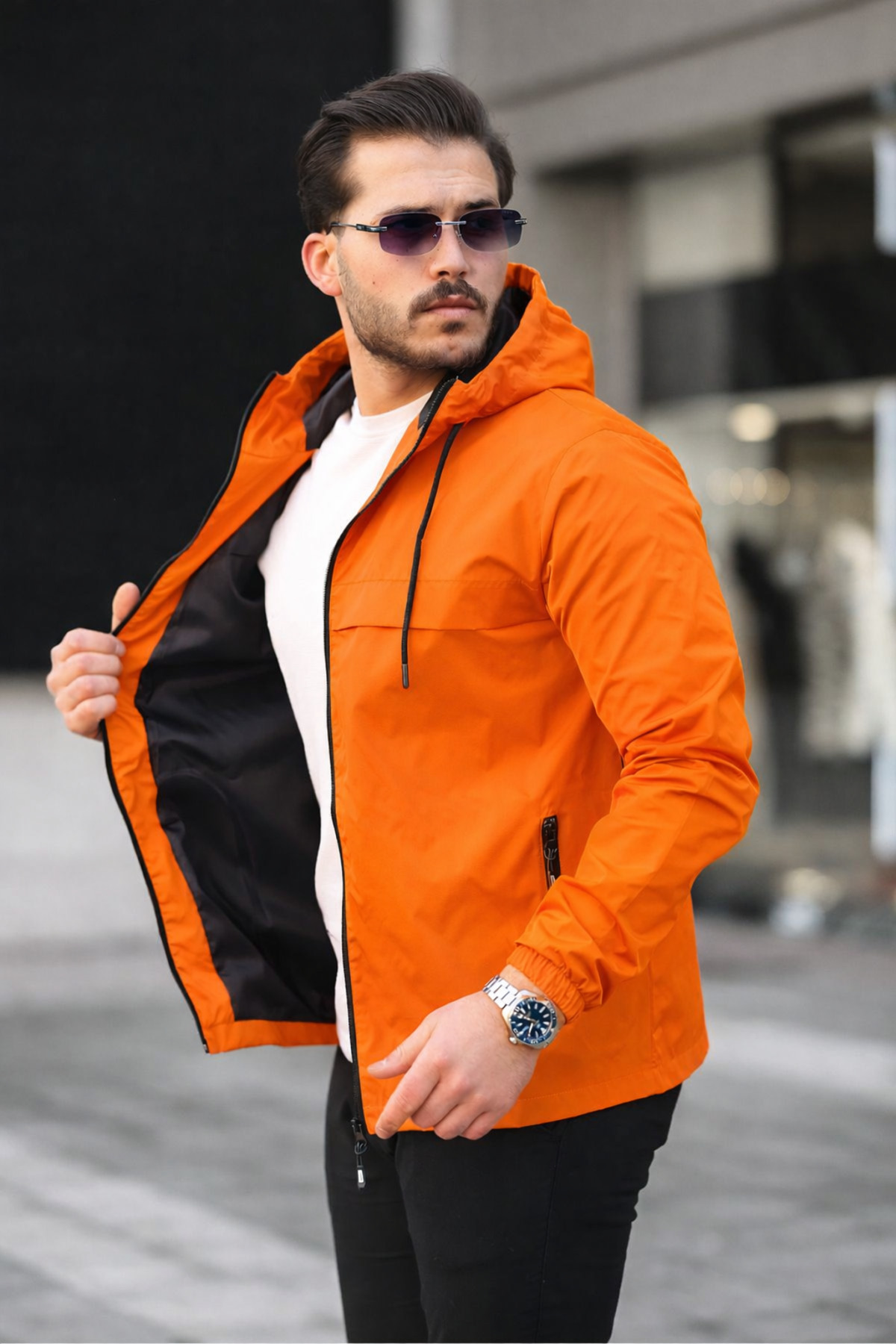 comstar  Erkek Içi Astarlı Suya Dayanıklı Kapüşonlu Cepli Yağmurluk - Görsel 3