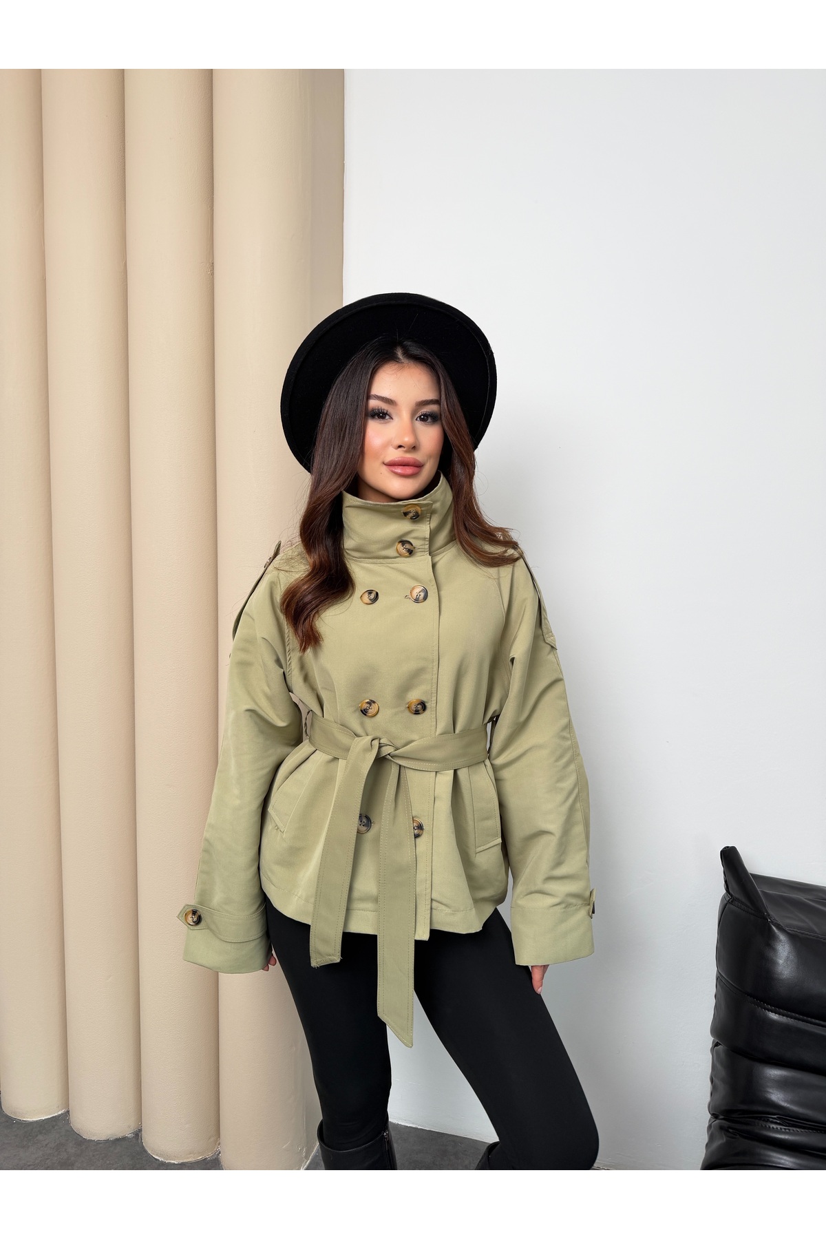 MiraMore Butik  Kruvaze Kemerli Kadın Ceket - Görsel 4