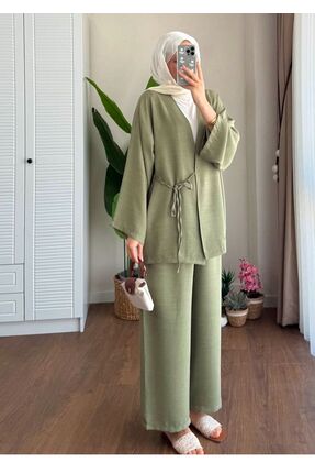 Hilfer moda Yandan baglamalı keten takım