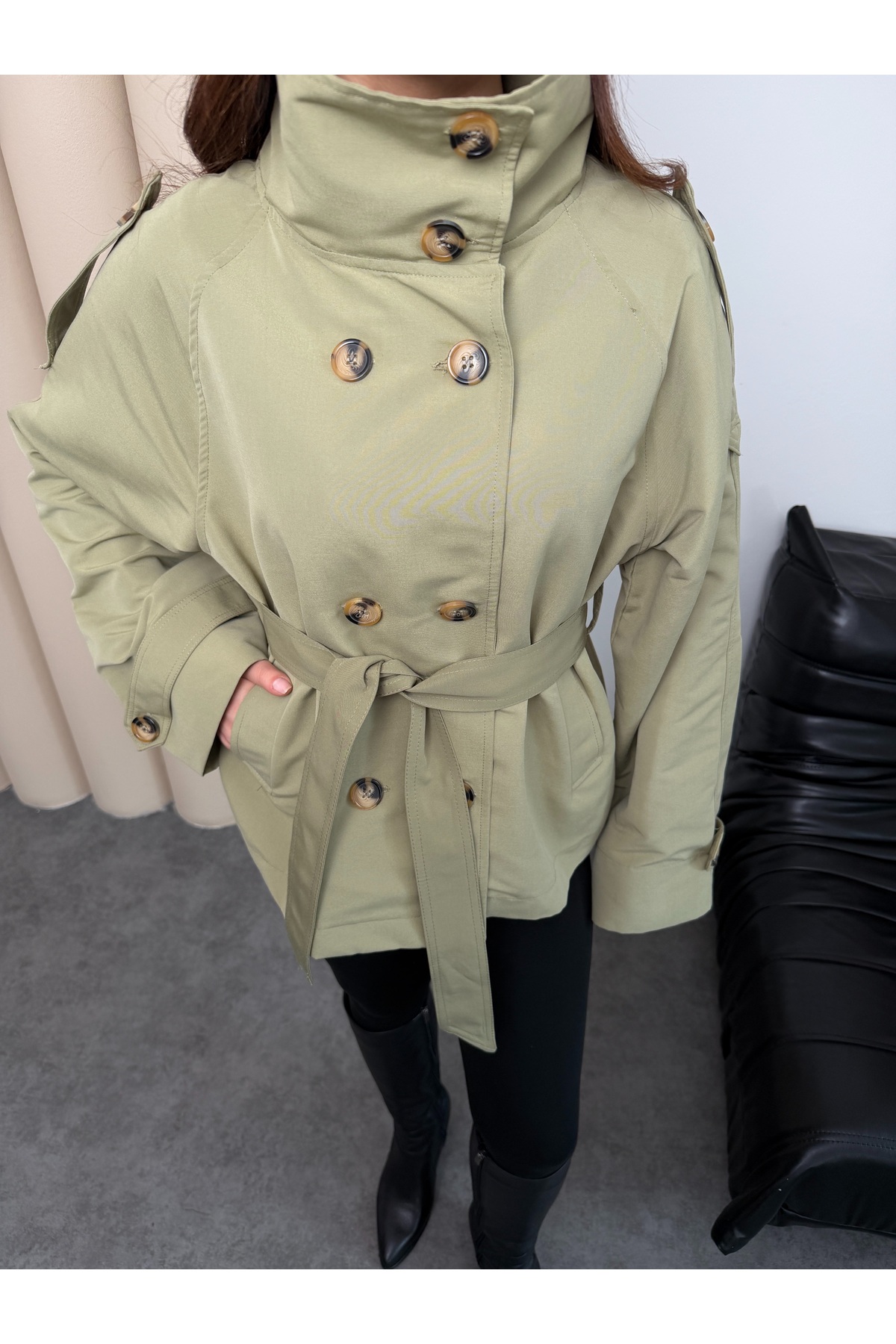 MiraMore Butik  Kruvaze Kemerli Kadın Ceket - Görsel 6