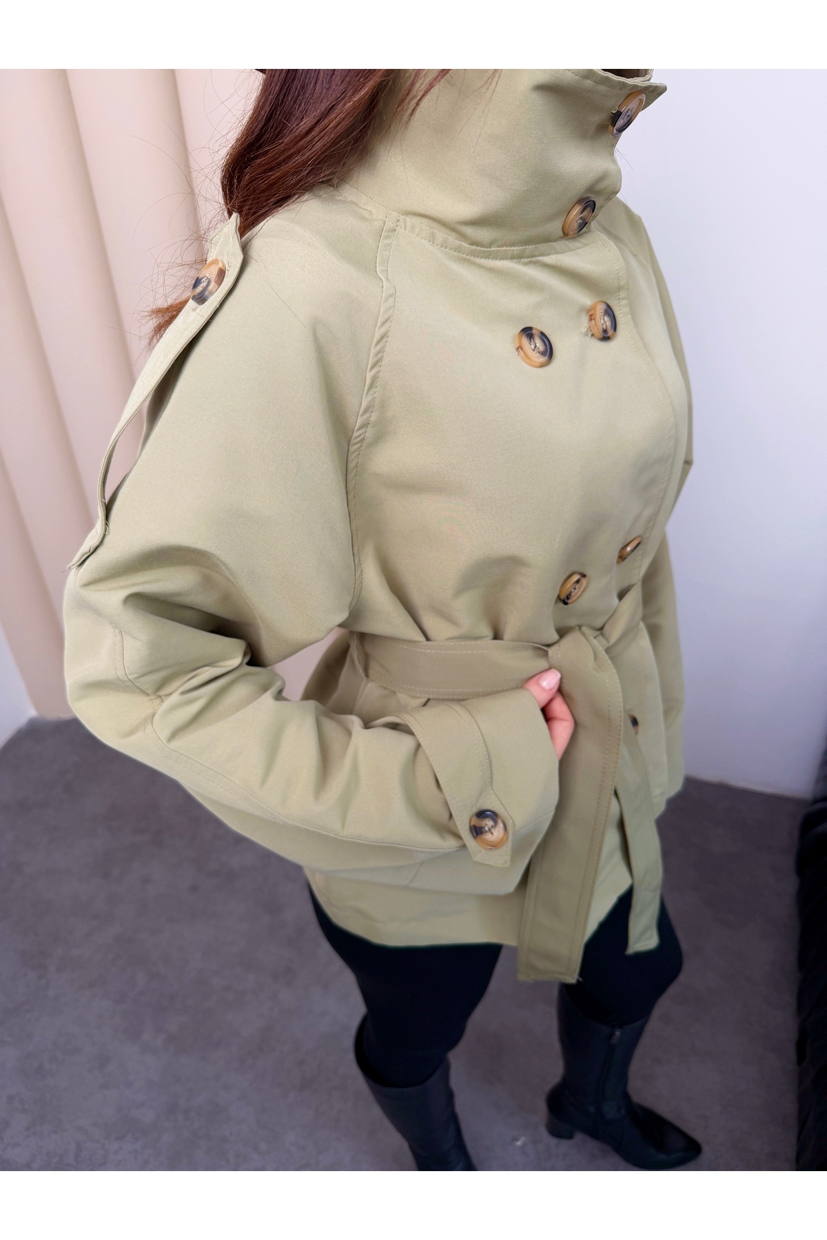 MiraMore Butik  Kruvaze Kemerli Kadın Ceket - Görsel 7