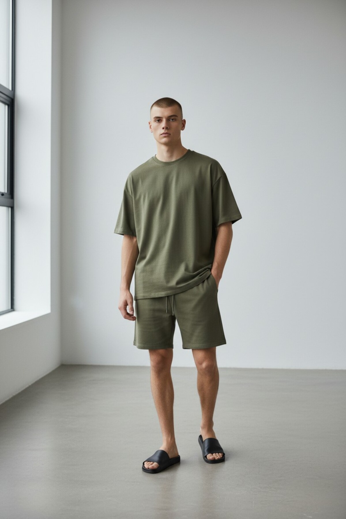 Erkek Haki Basic Şortlu Eşofman Takımı — سبز ALTAMİRAŞORTTSHIRTBASİCTAKIM