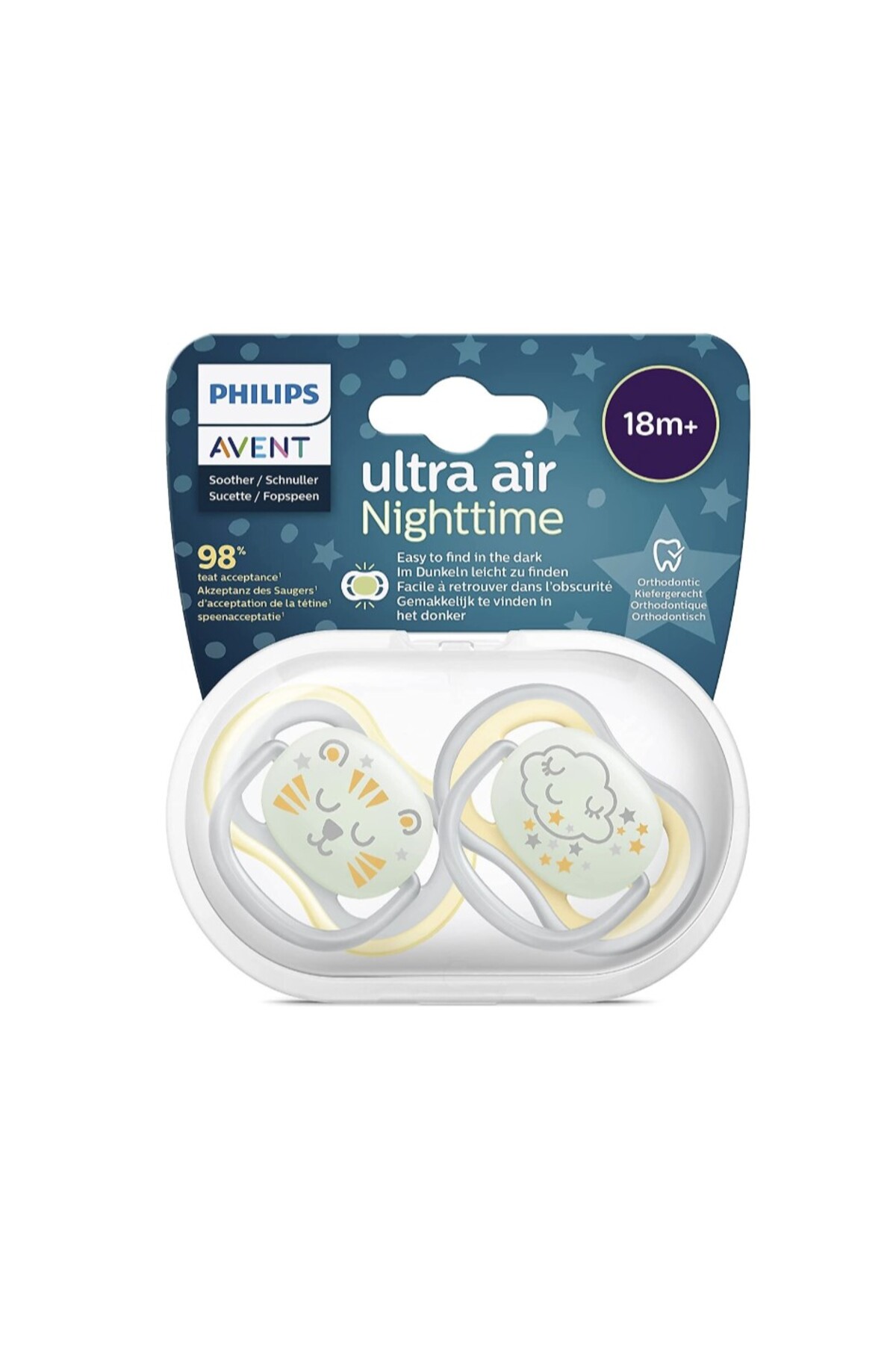 Philips Avent SCF376/01 Ultra Air Silikon Emzik 2li 18+ Ay Nighttime Desenli Bebek Monitörü