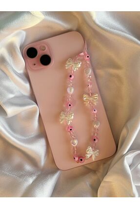 PEONY peonyofficiall Pembe Cam Nazar Boncuğu İnci Fiyonk Pembe Kristal Telefo...