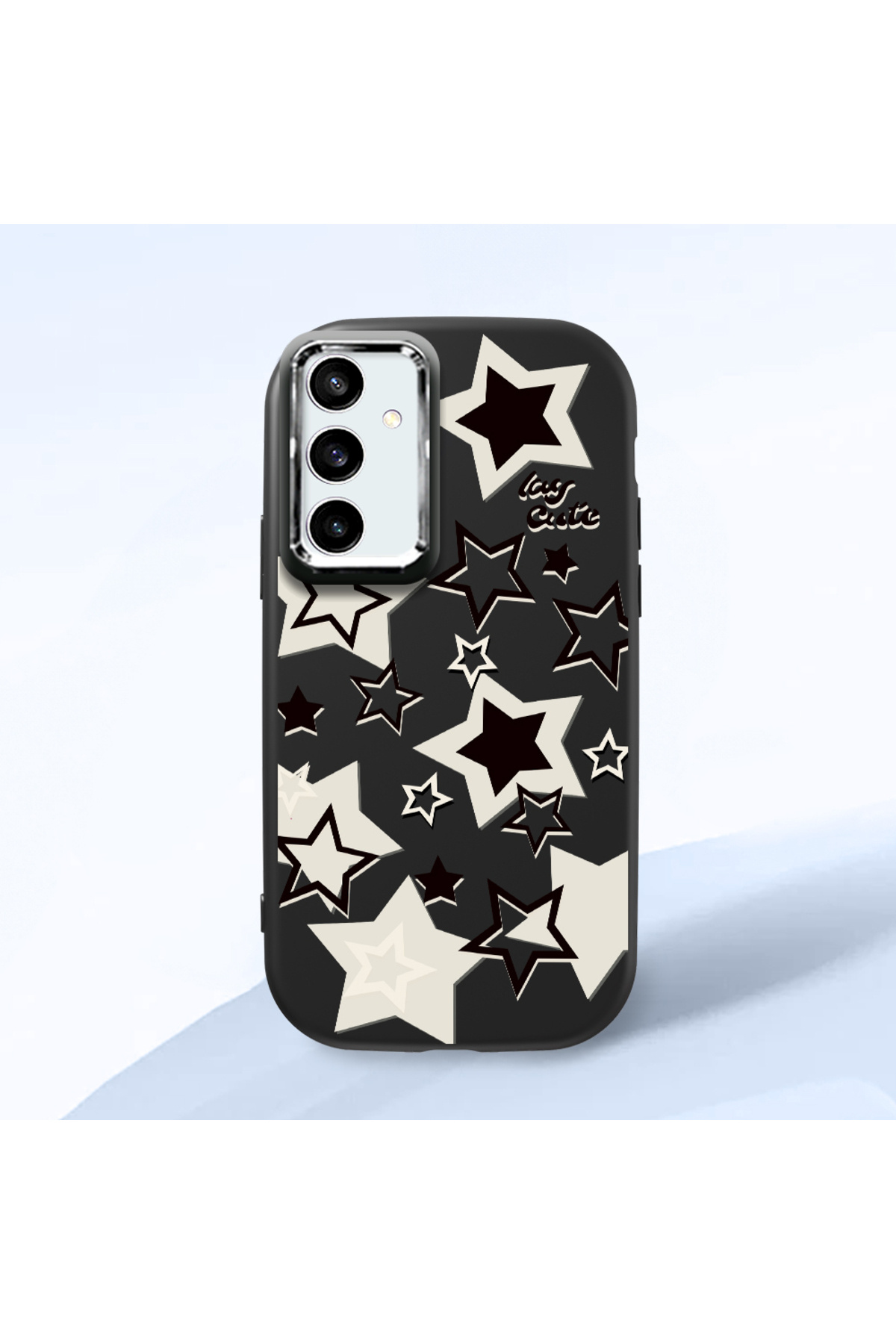 Samsung Galaxy S23 FE Compatible Shock Absorber Camera Shielded Black Silicone Case Star Pattern
