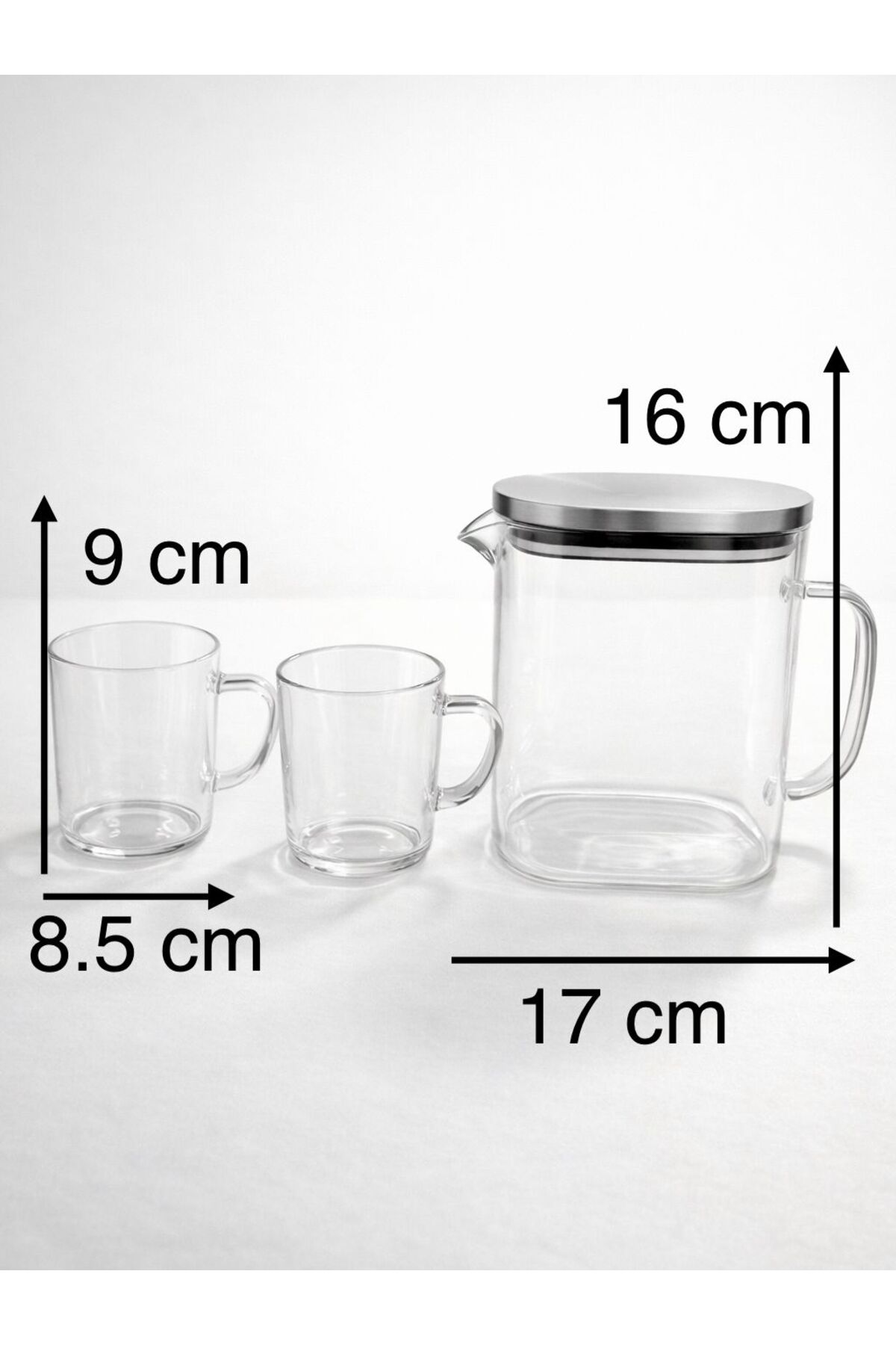 Borosilikat Sürahi 1200 ml – 2’li Bardaklı Cam Sürahi Seti, Isıya Dayanıklı Sürahi