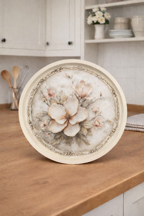 ZucciHome English Vintage Büyük Çay Servis Tepsisi | Magnolia Bloom | Yuvarla...