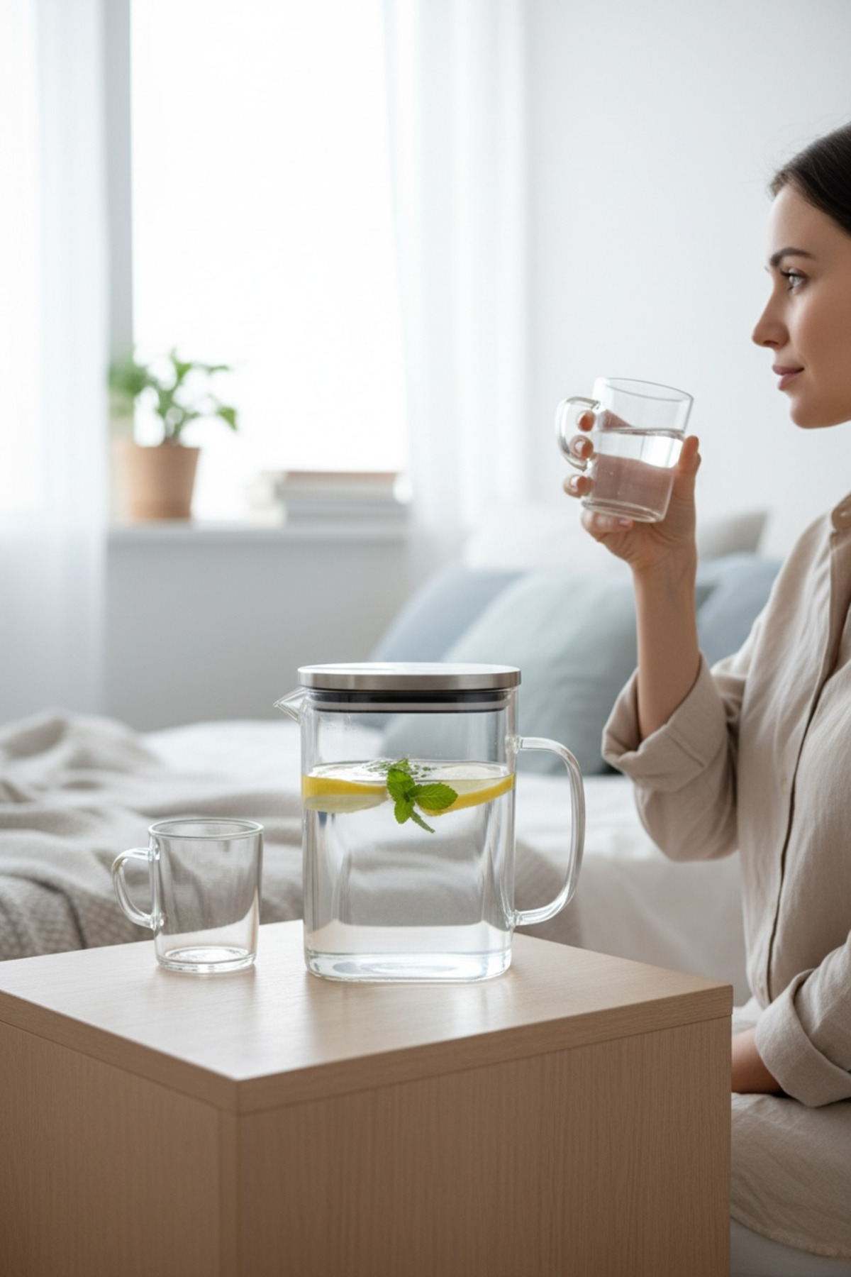 Borosilikat Sürahi 1200 ml – 2’li Bardaklı Cam Sürahi Seti, Isıya Dayanıklı Sürahi