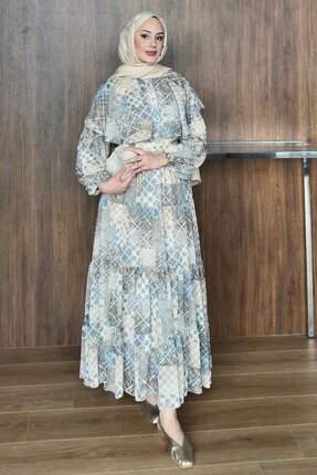 STİLBOON Desenli Şifon Elbise 1080 Mint