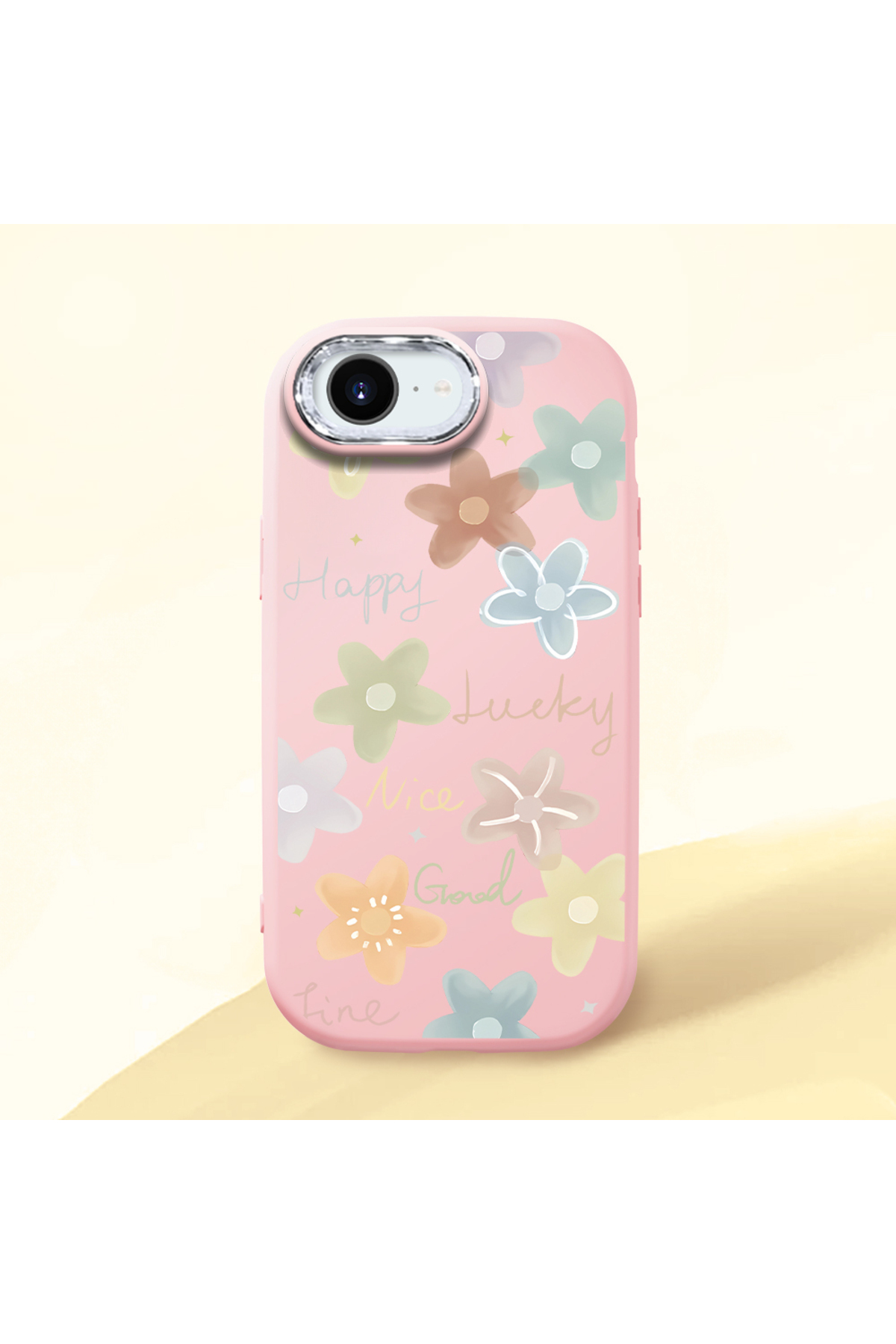 iPhone 16e Compatible Shockproof Camera Shielded Pink Silicone Case Floral Pattern