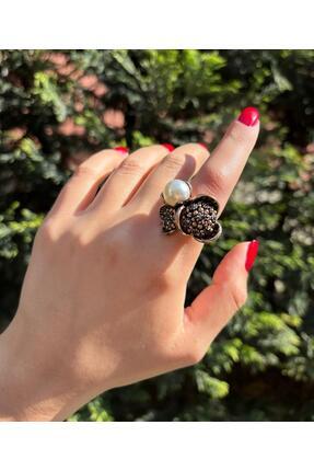 Ceso Accesories Kadın Antik Bronz Kaplama İncili ve Kristal Taşlı Çiçek Forml...